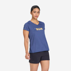 Women's Running Printed  V-Neck T-Shirt For Women dry - Abyss Blue