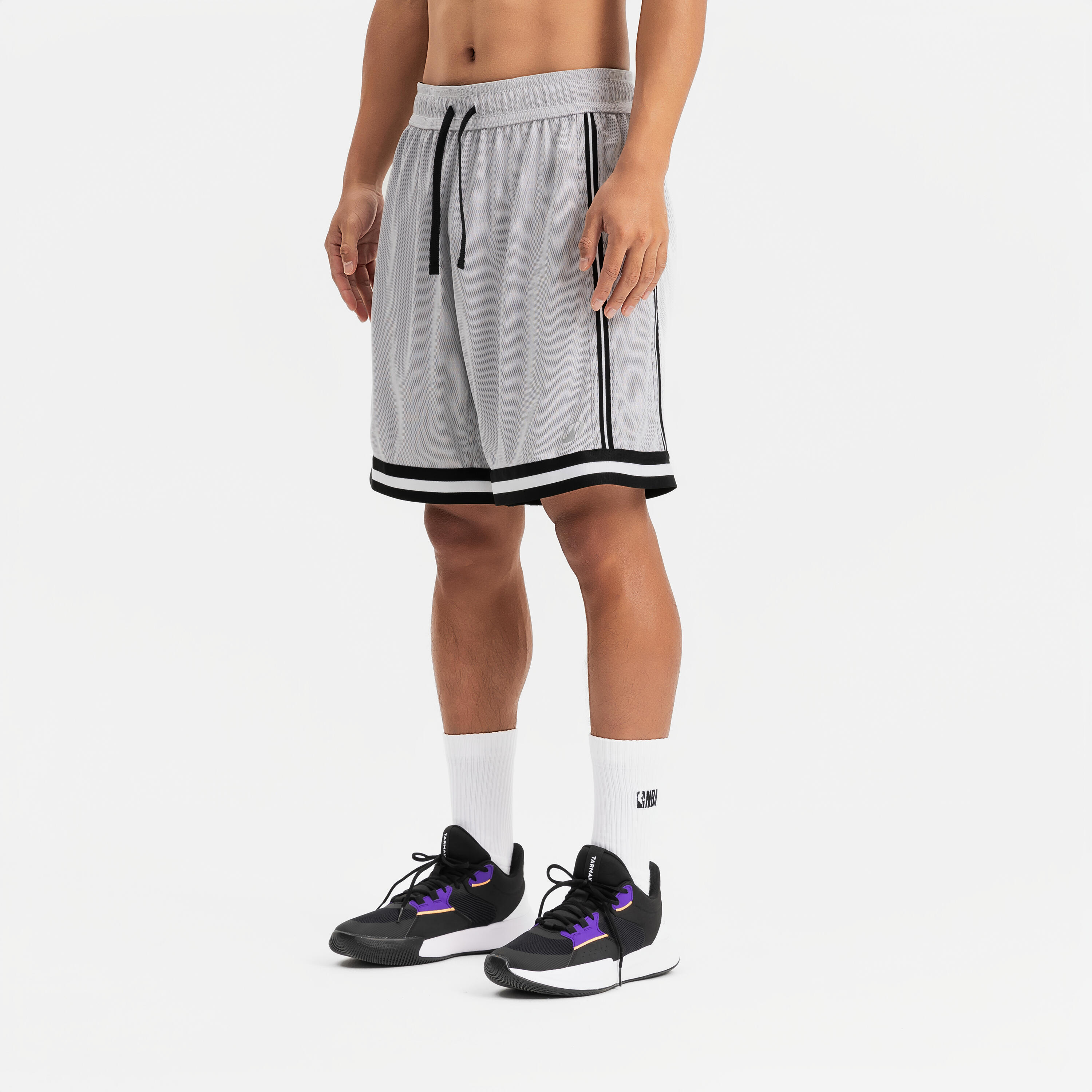 ウォーキング・ランニングウェア LYFT STANDARD BASKETBALL SHORT NAVY Adult 2-Way Basketball Shorts 500 - White/Black