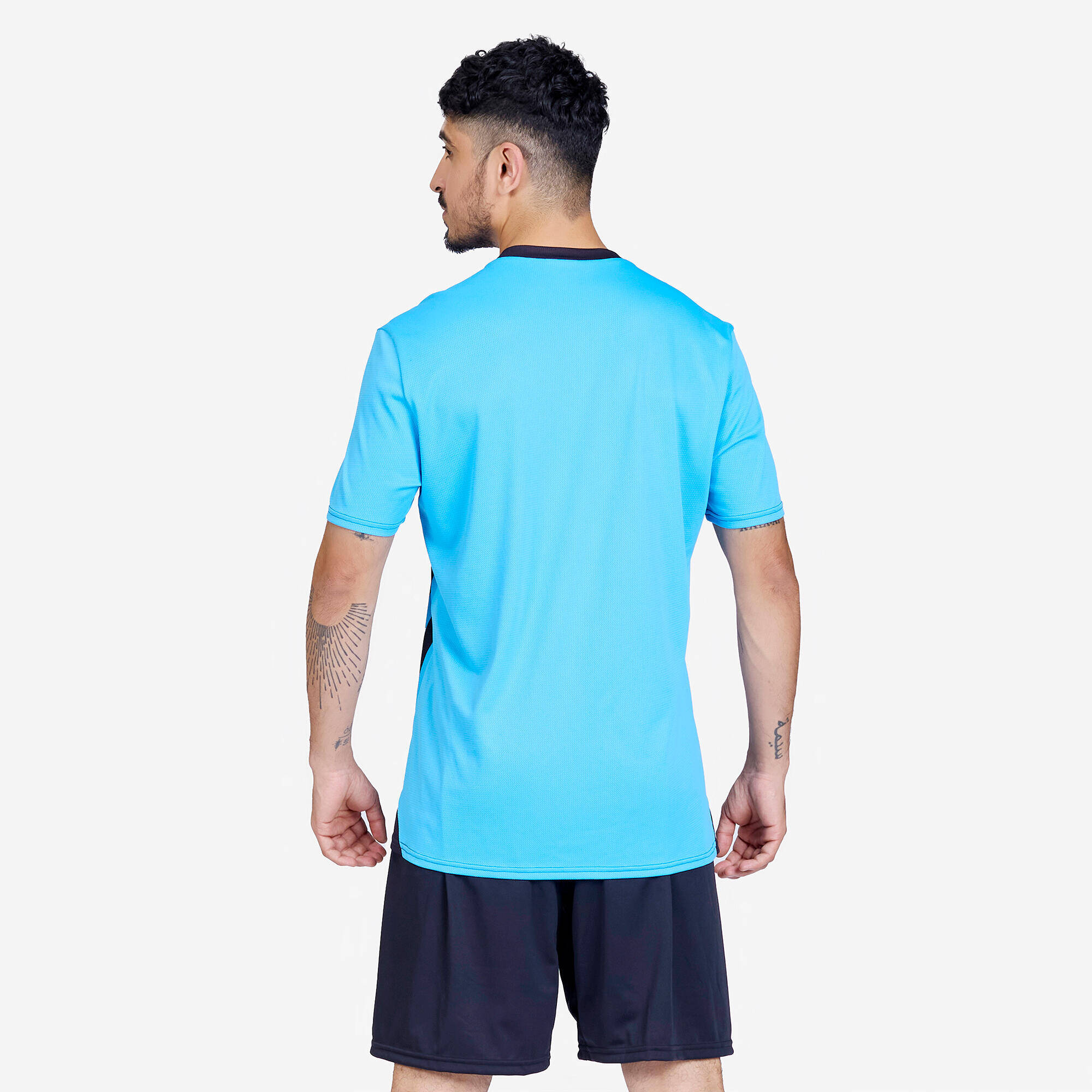 Men Football Short Sleeve Tshirt Quick Dry F100 - Light Blue & Black -  4