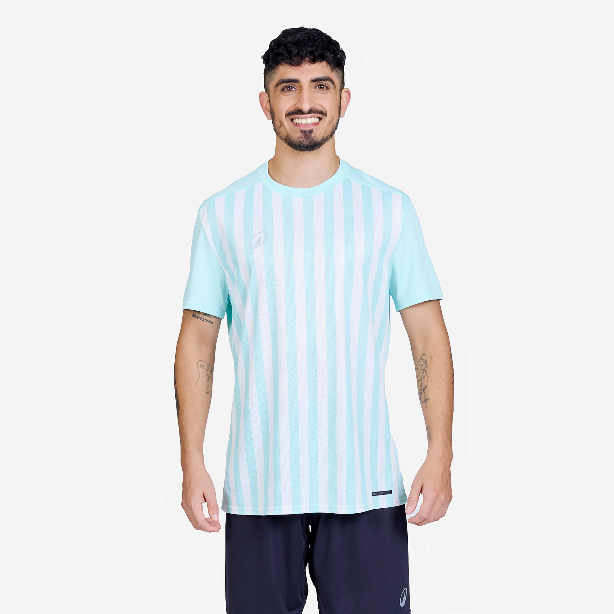 Men Football Short Sleeve Tshirt Quick Dry F100 - Blue & White -  1
