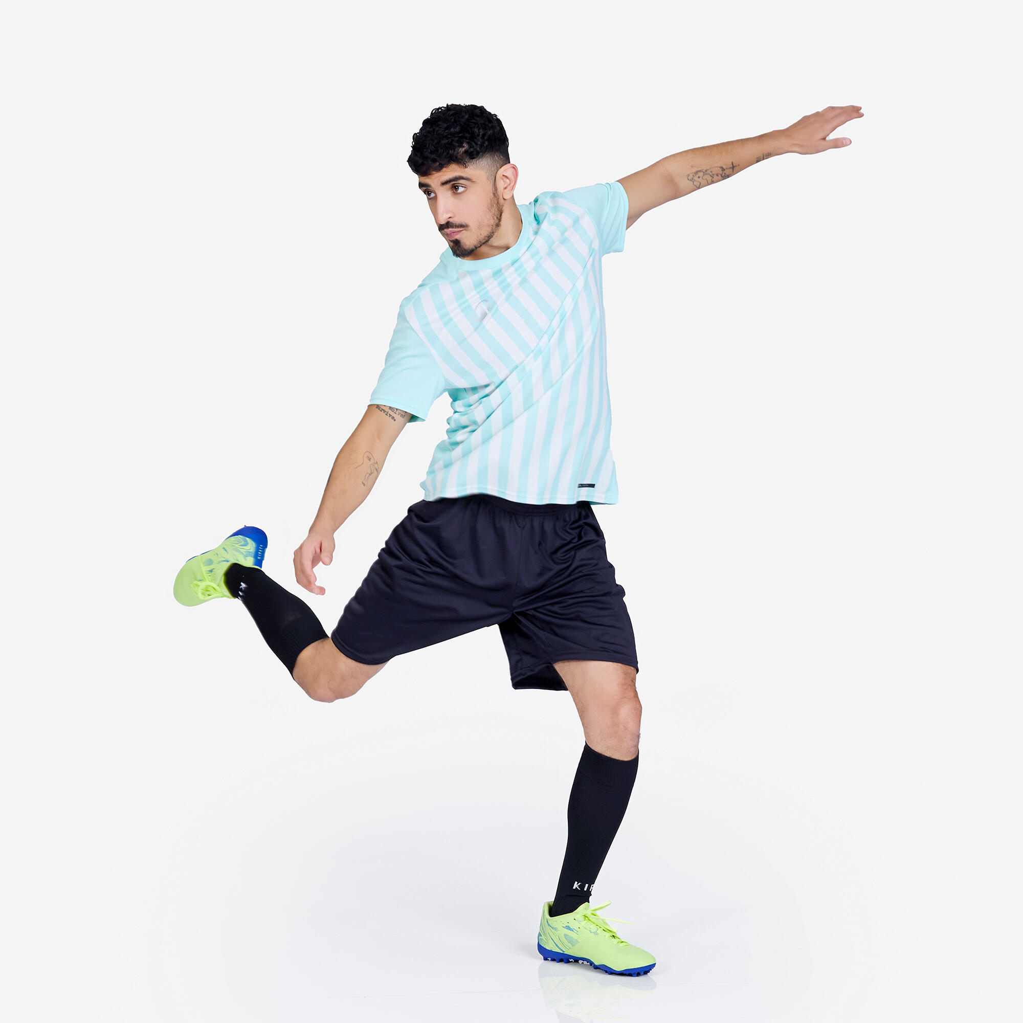 Men Football Short Sleeve Tshirt Quick Dry F100 - Blue & White