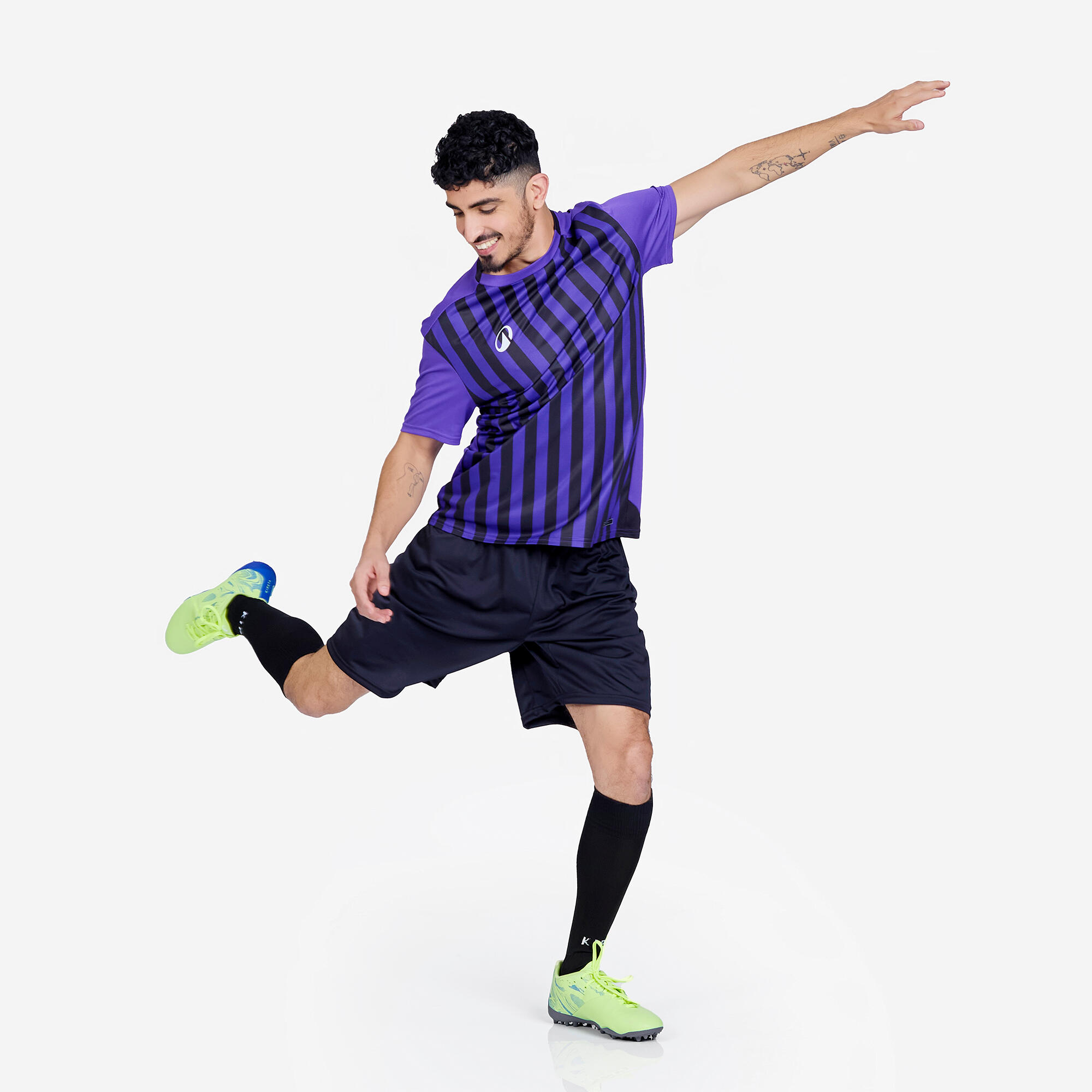 Men Football Short Sleeve Tshirt Quick Dry F100 - Purple & Black