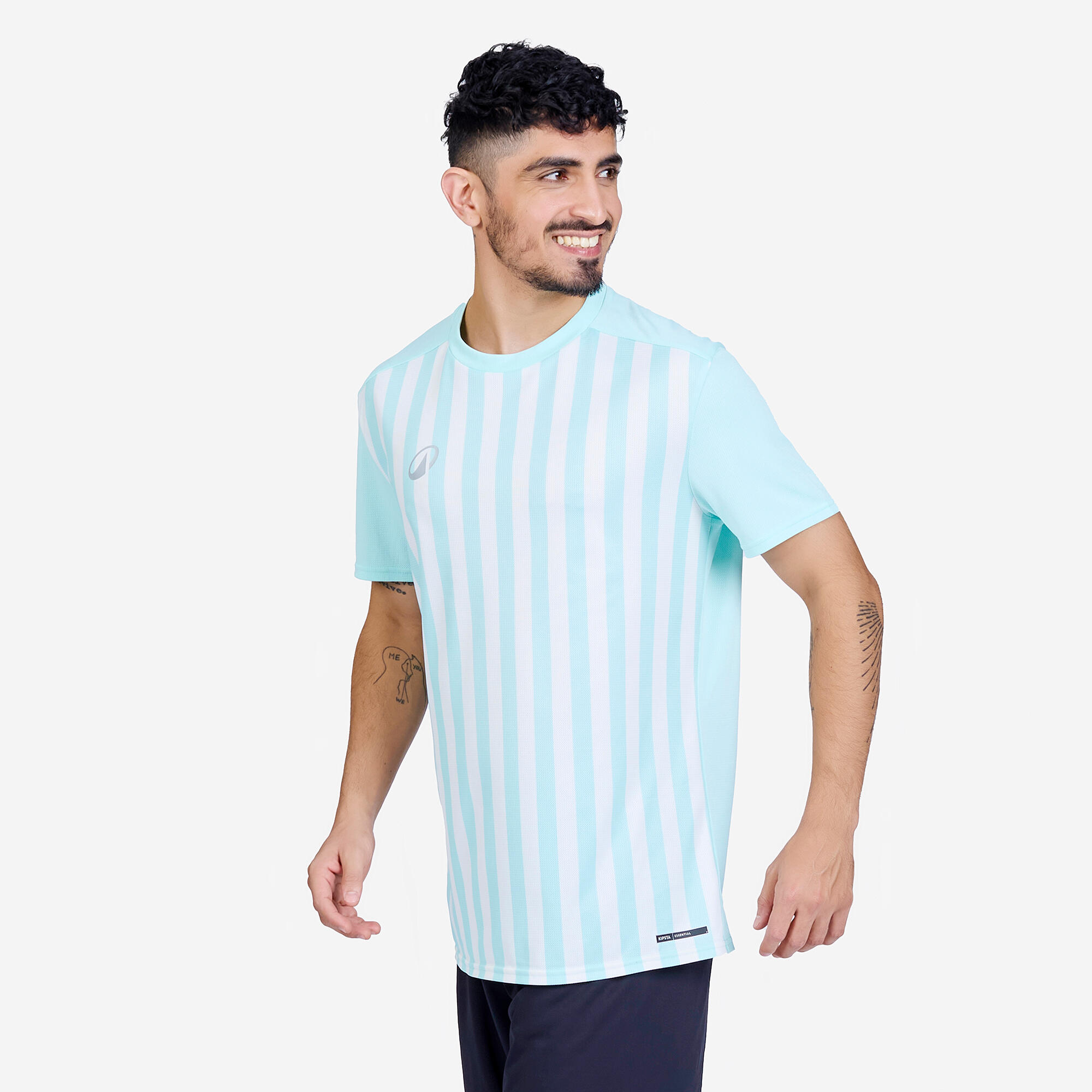 Men Football Short Sleeve Tshirt Quick Dry F100 - Blue & White