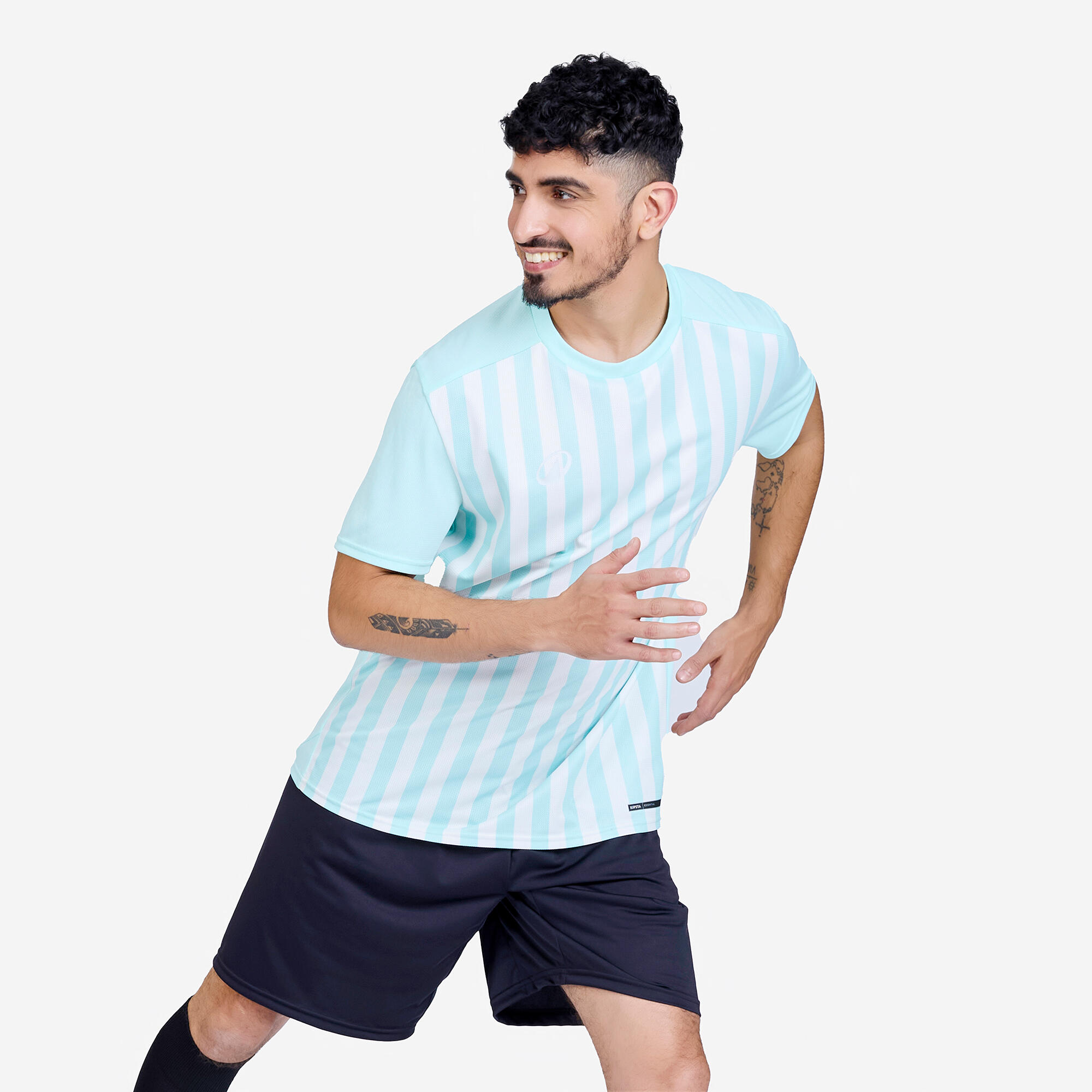 Men Football Short Sleeve Tshirt Quick Dry F100 - Blue & White