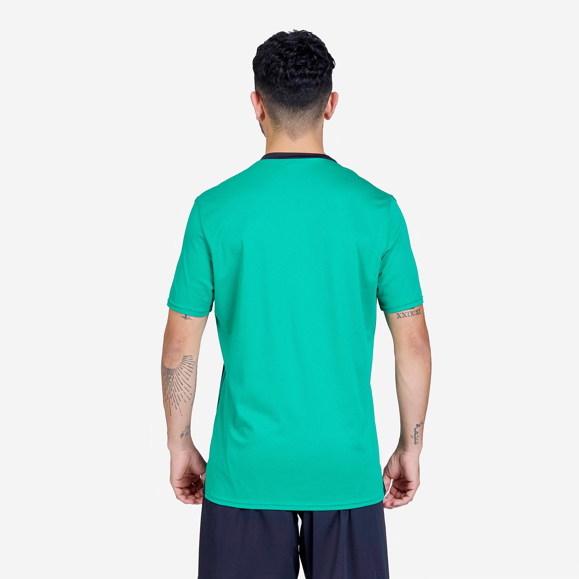 Men Football Short Sleeve Tshirt Quick Dry F100 - Green & Black