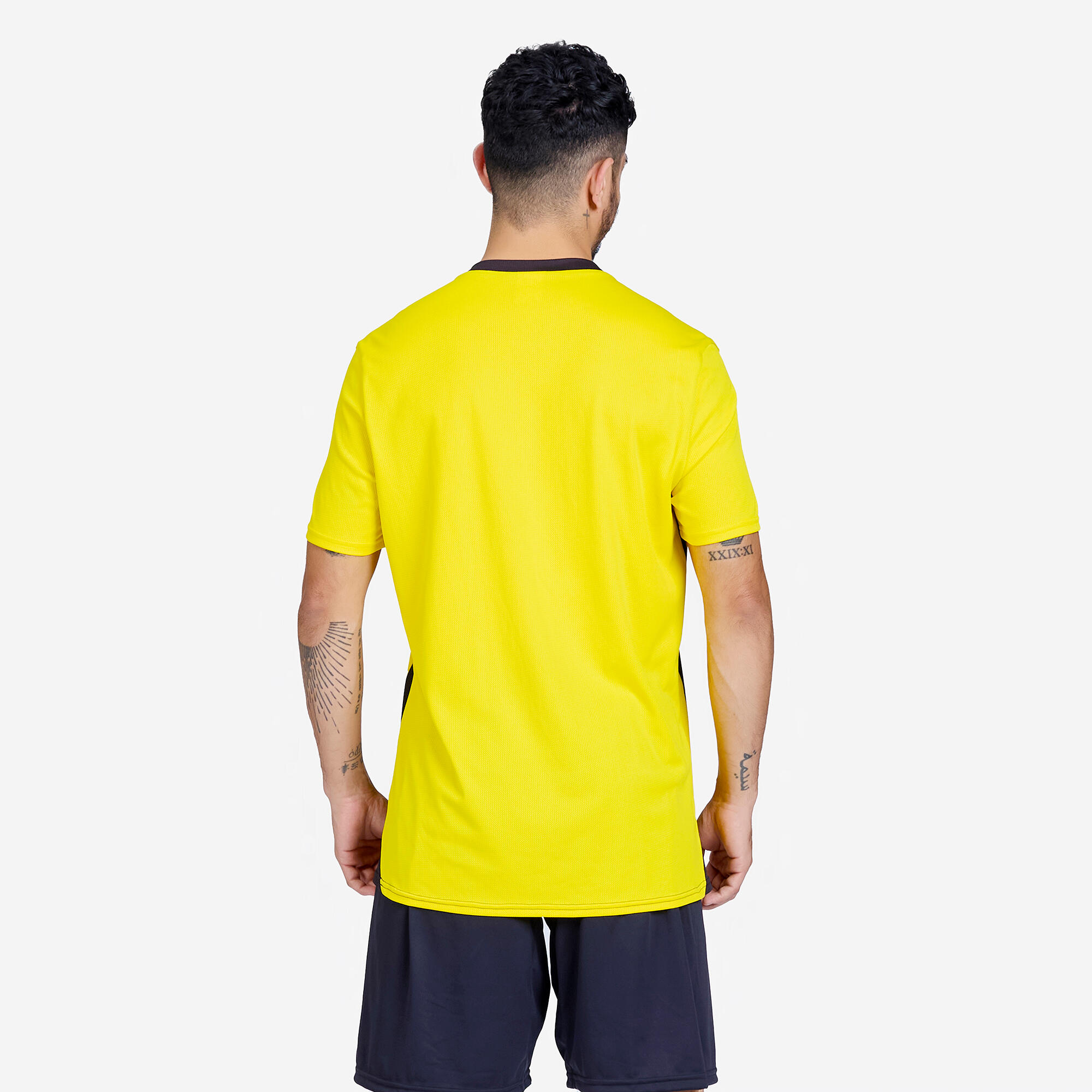 Men Football Short Sleeve Tshirt Quick Dry F100 - Yellow & Black
