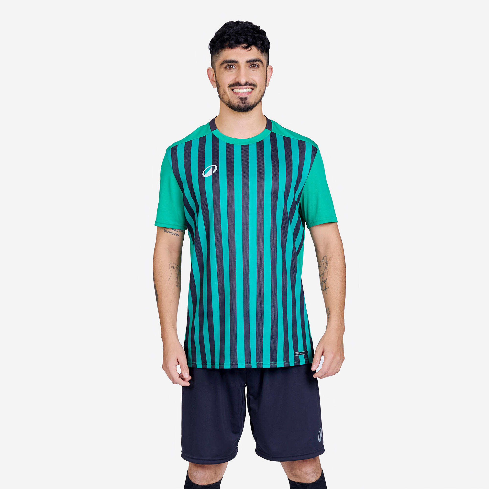 Men Football Short Sleeve Tshirt Quick Dry F100 - Green & Black