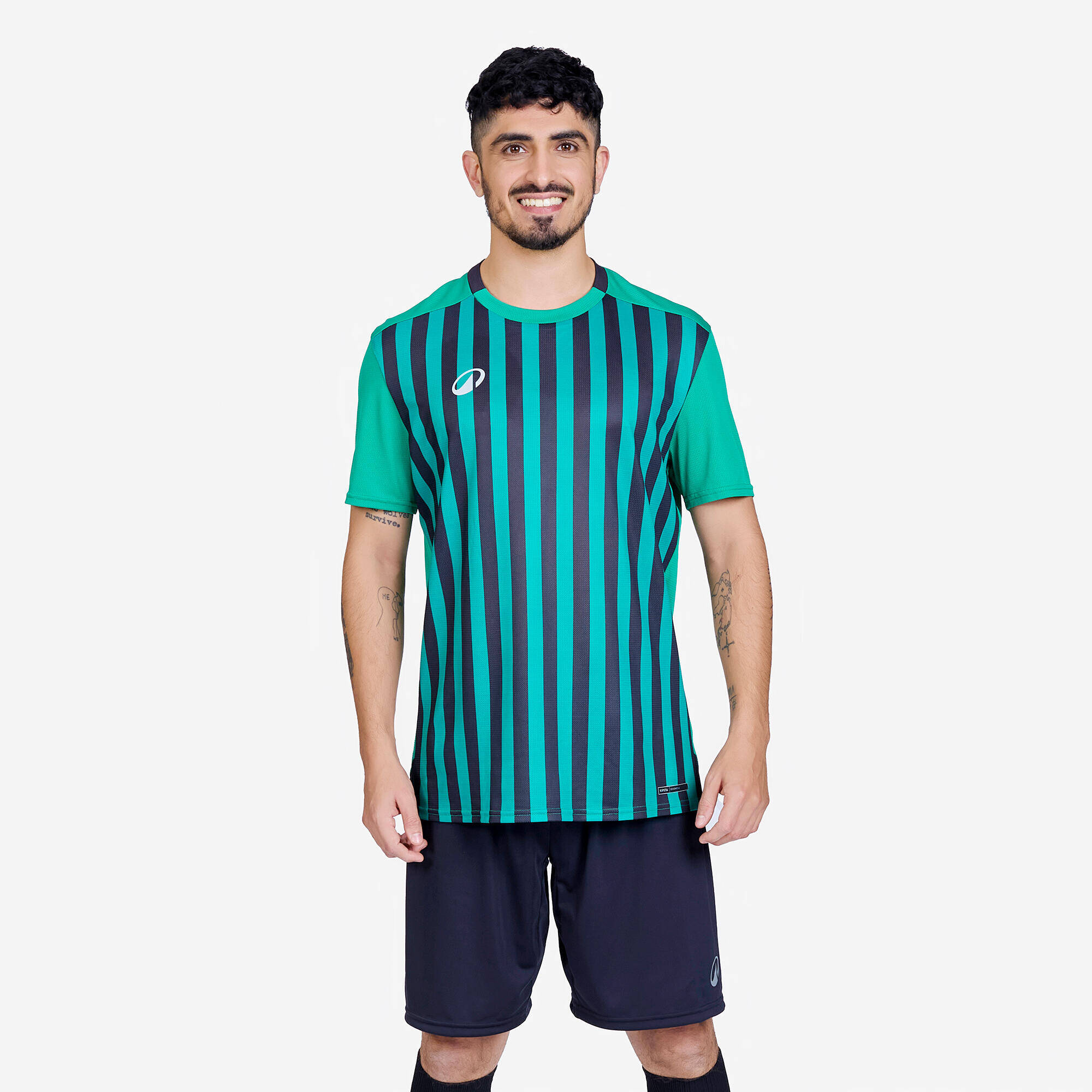 Men Football Short Sleeve Tshirt Quick Dry F100 - Green & Black -  1
