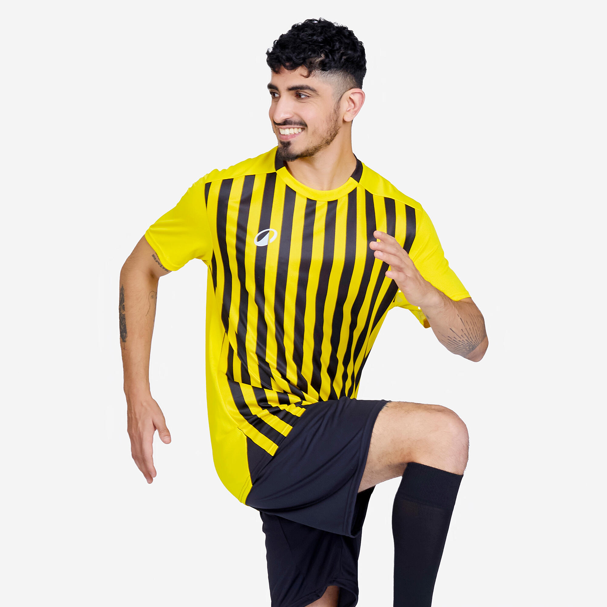 Men Football Short Sleeve Tshirt Quick Dry F100 - Yellow & Black