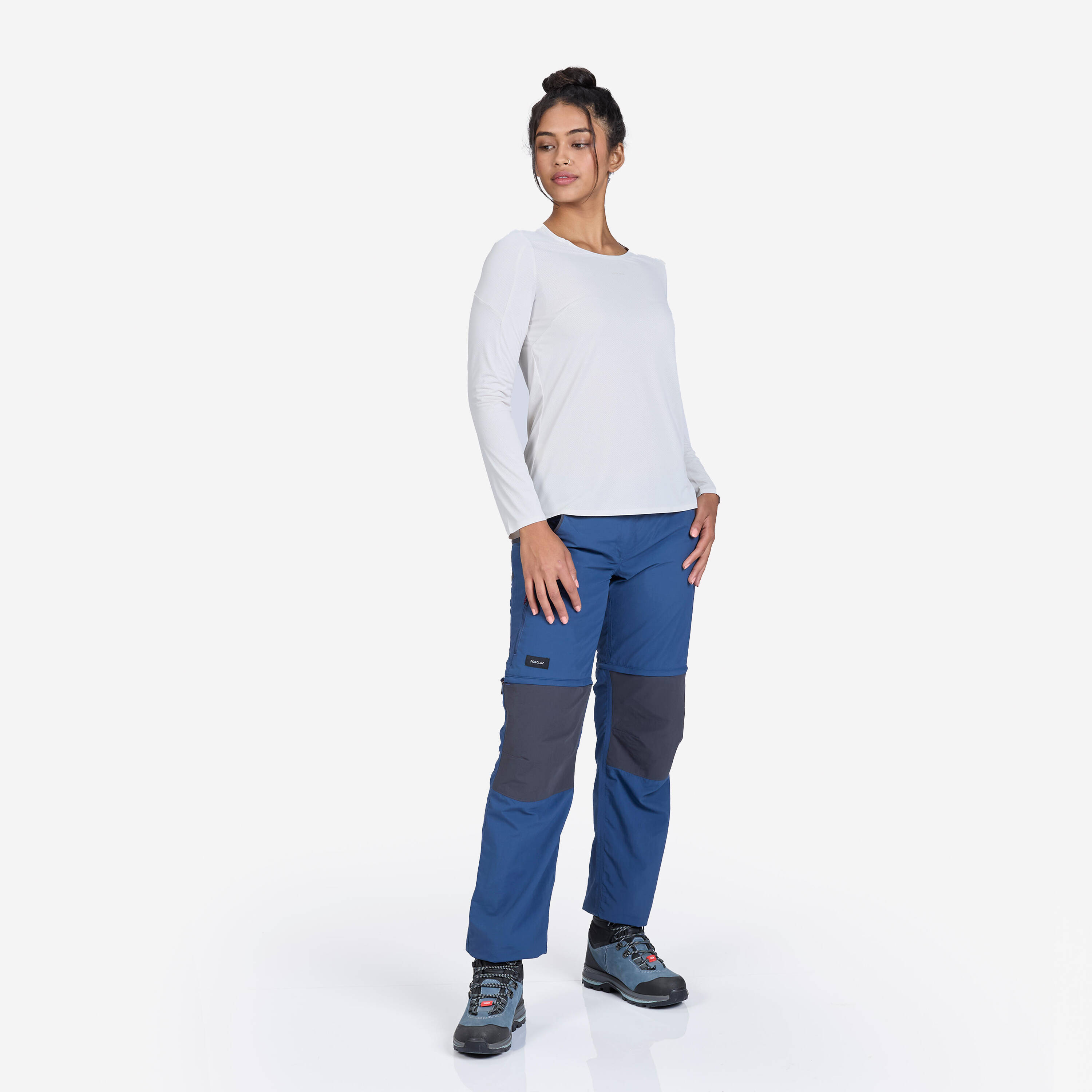 Women's Mountain Trekking 2-in-1 Zip-Off Trousers MT100 - grey -  1
