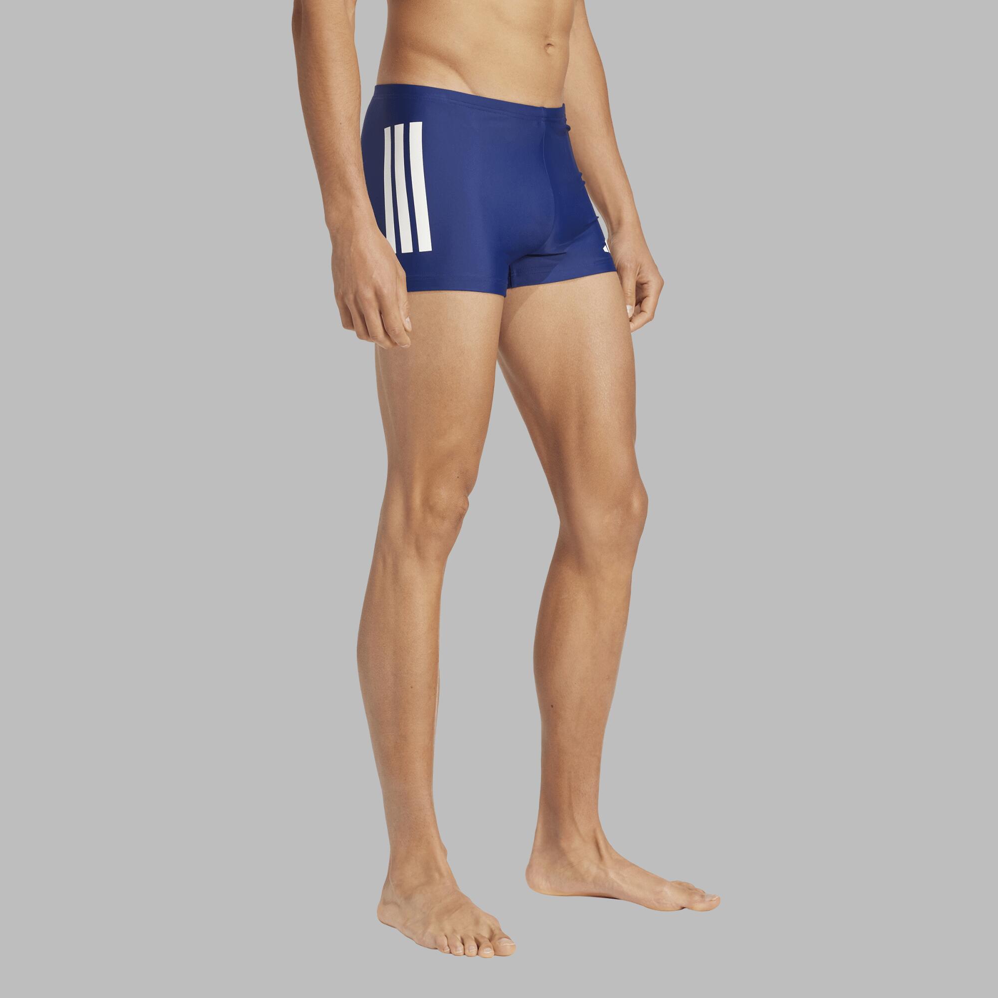 Maillot boxer de bain natation Homme - Adidas 3 bandes bleu et blanc 5/6