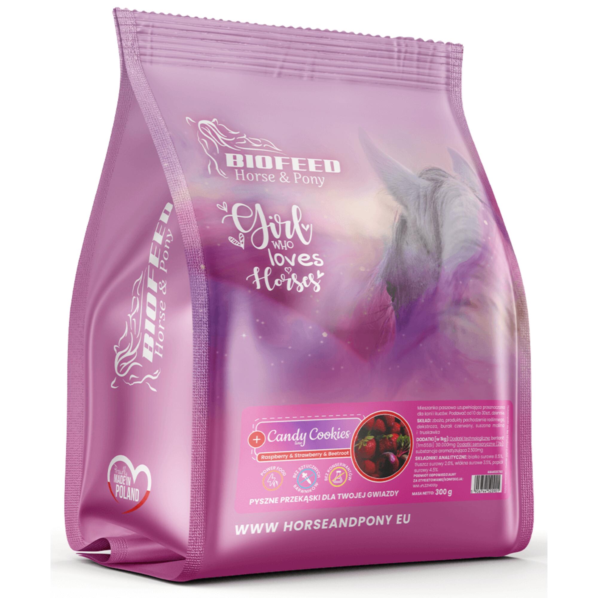 Cukierki dla konia Candy Cookies Strawberry&Raspberry Biofeed 300g