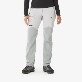 Women Water Repellent Trekking Trousers - Reinforced Stretch Fabric Quick Dry - White Grey