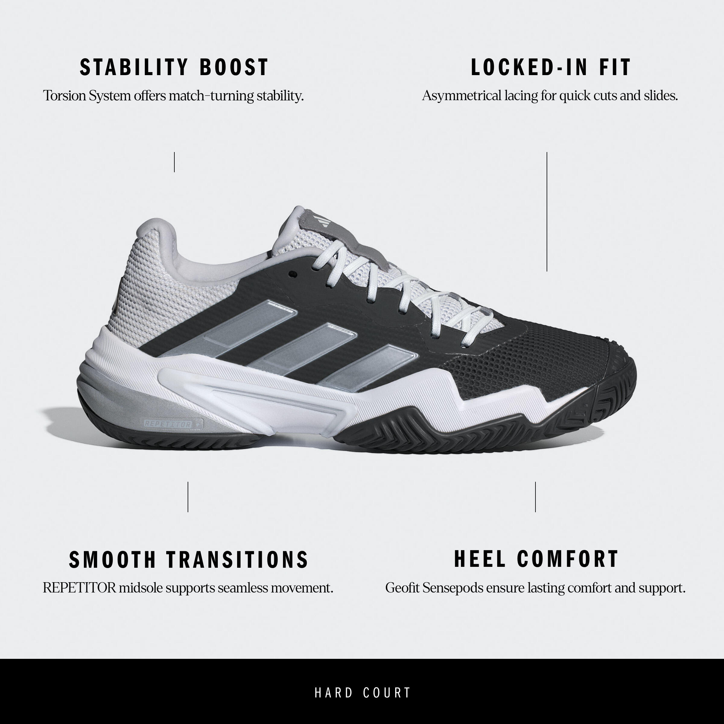 Men's Multicourt Tennis Shoes Barricade 13 - Black/Grey/White