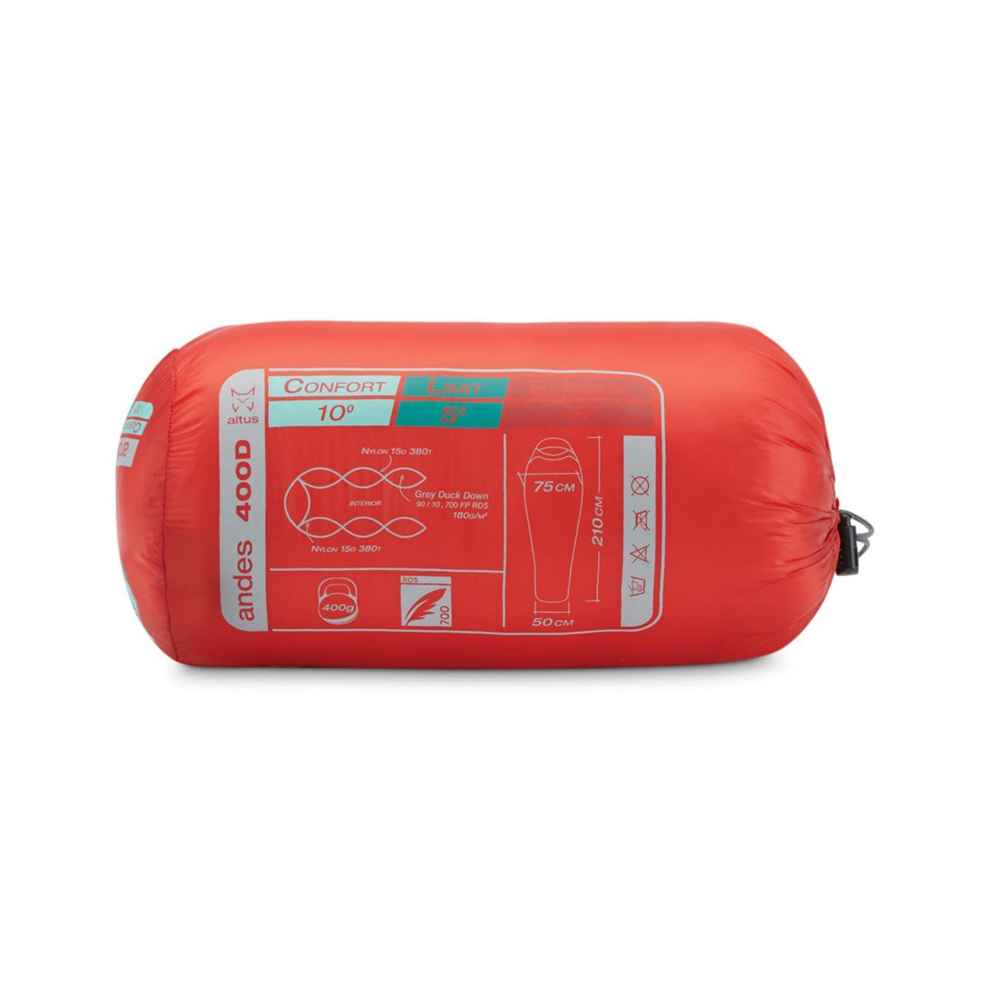 Saco de dormir plumón 10ºC confort forma de momia vivac Altus Andes 400 H30 4/5