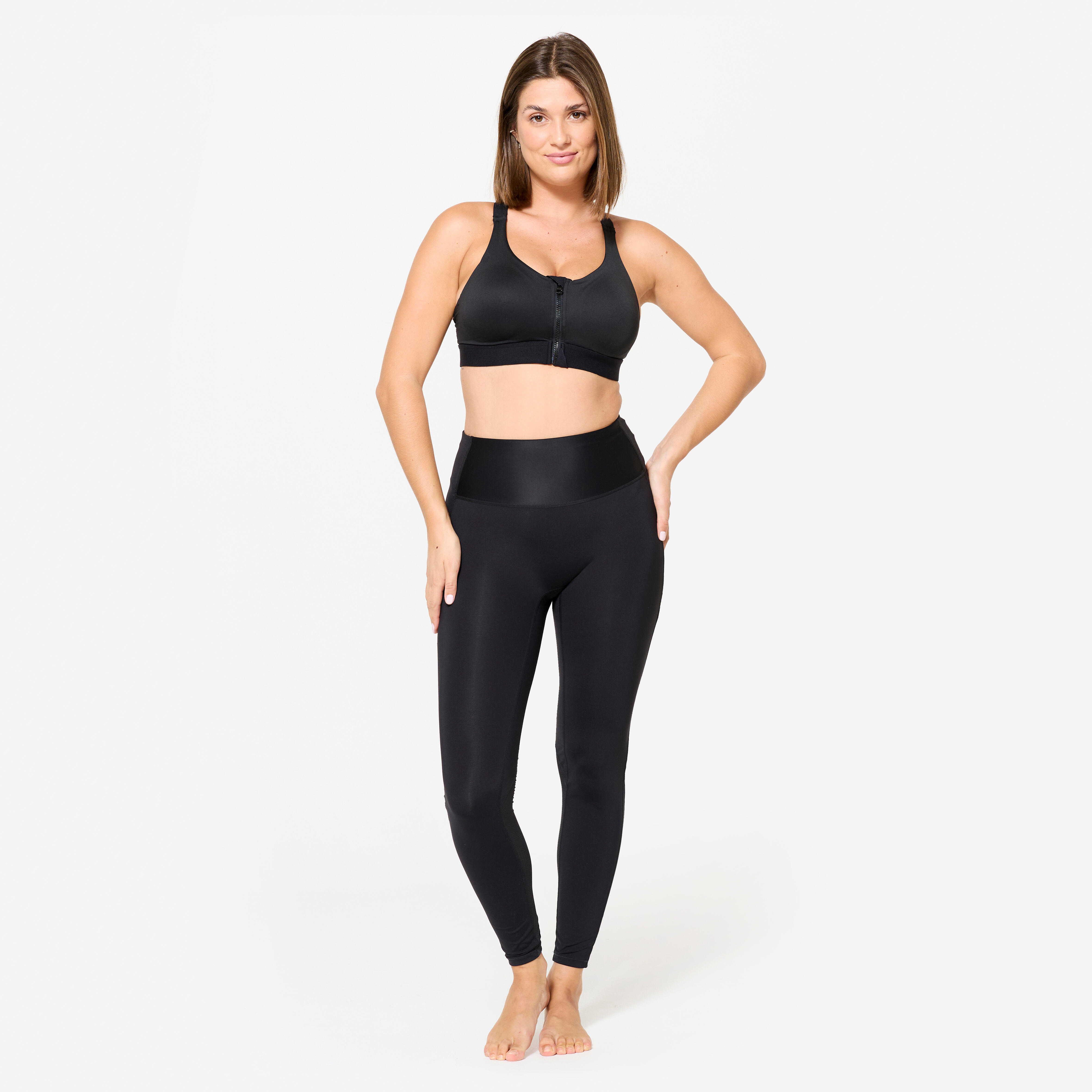 Women's High Support Zipped Sports Bra with Cups - Grey