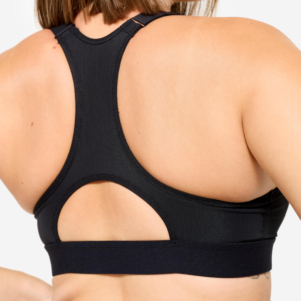 Brassière zippée avec coques maintien fort Femme, Gris