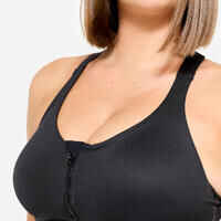 Women's High Support Zipped Sports Bra with Cups - Black