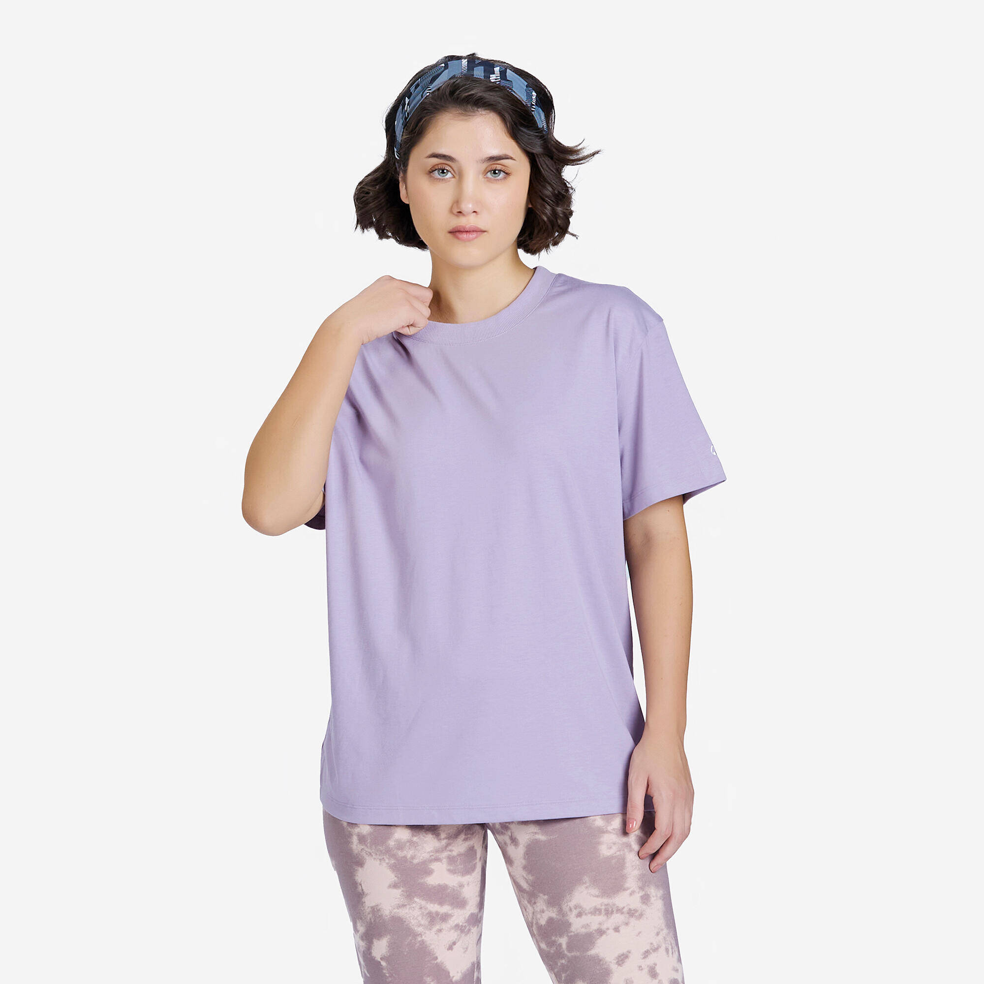 Women Crew Neck Wide Plain T-Shirt Oversize 520 - Smoked Purple -  5