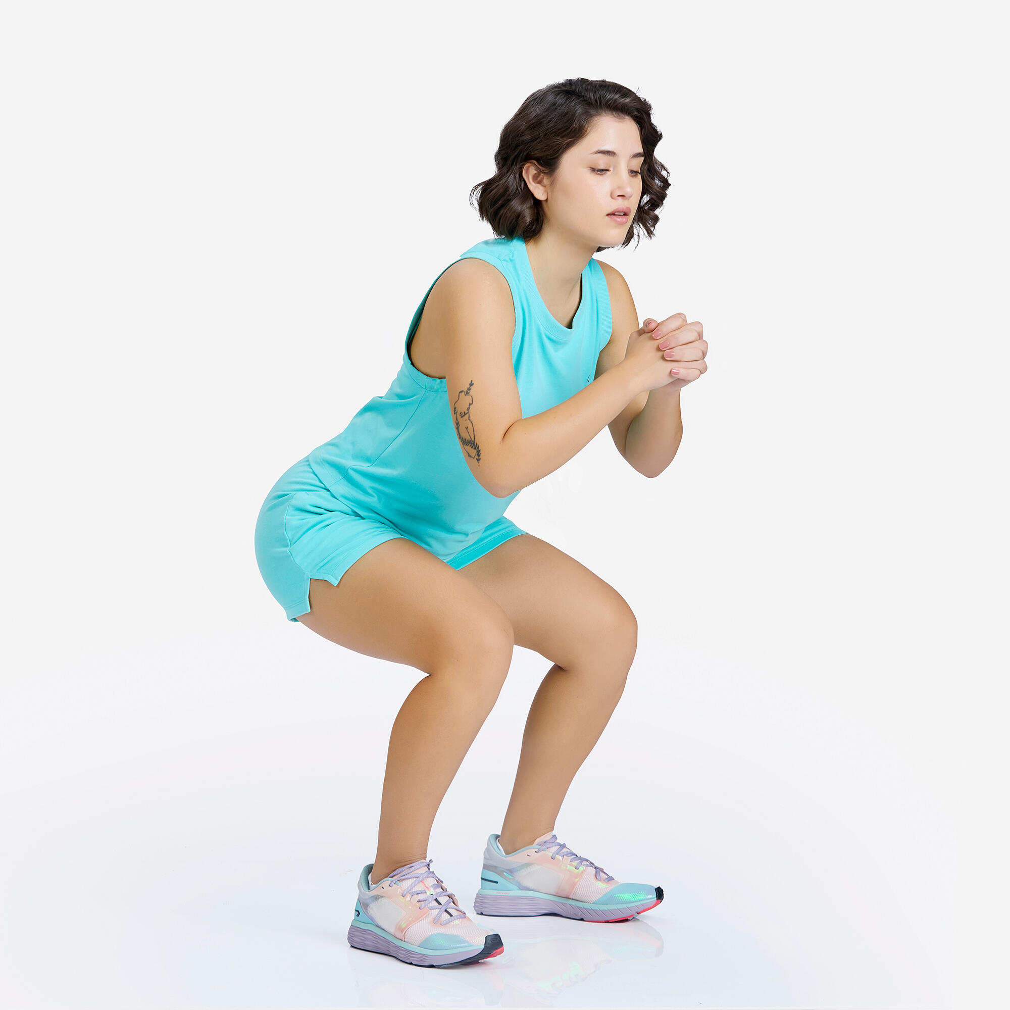 Crew Neck Cotton Flared Cropped Tank Top 520 - Lagoon Green