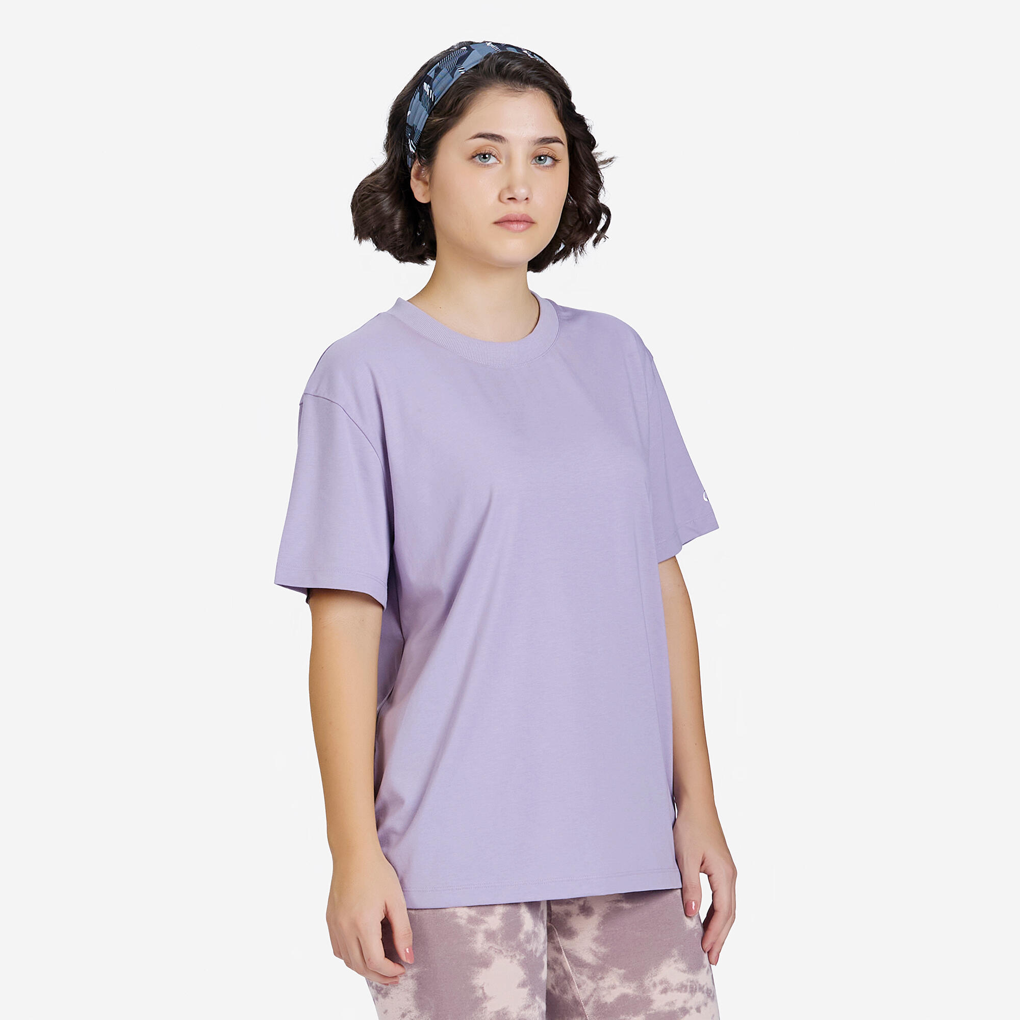 Women Crew Neck Wide Plain T-Shirt Oversize 520 - Grape Purple