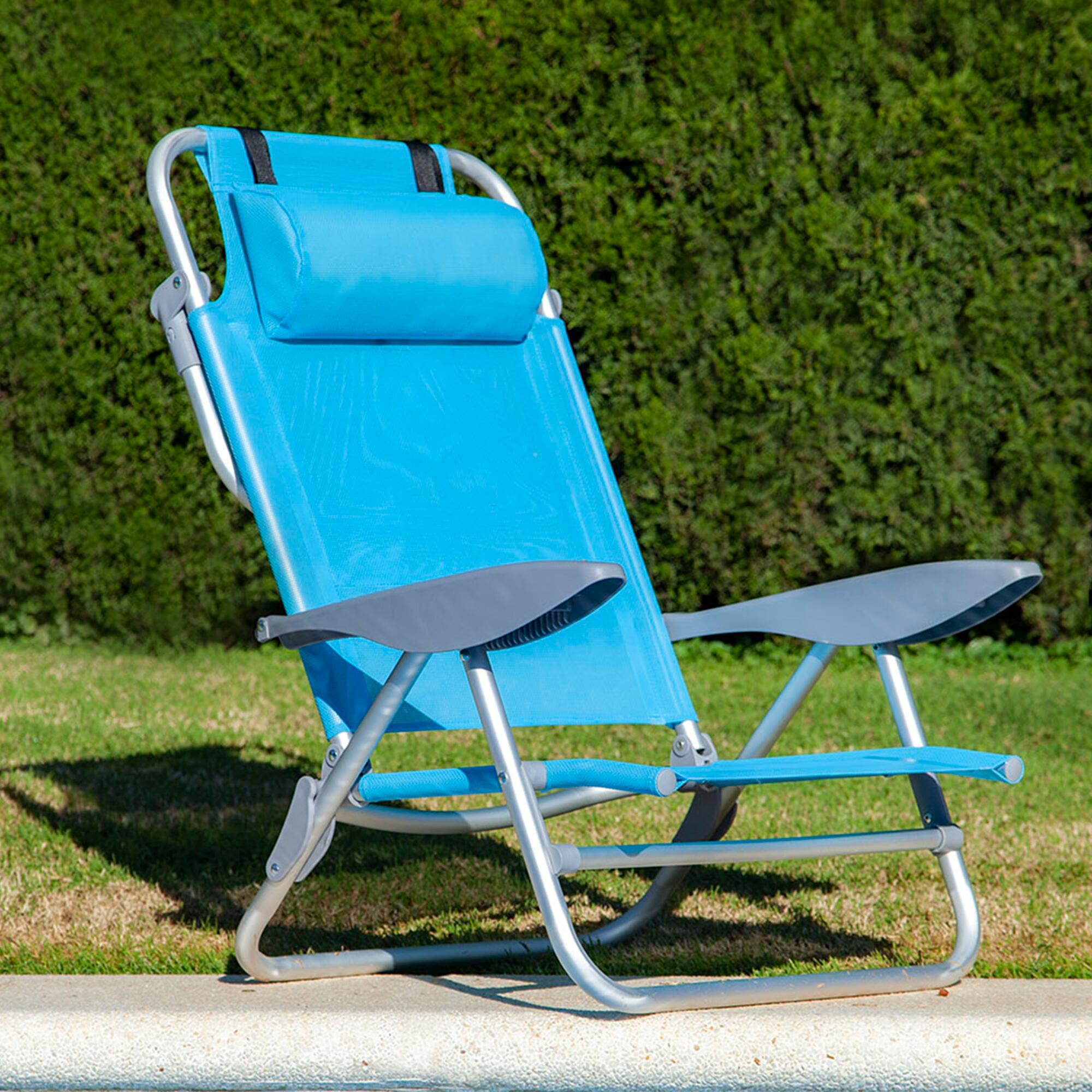 Sedia mare pieghevole, reclinabile, con poggiatesta 72x61x9 cm 10/14