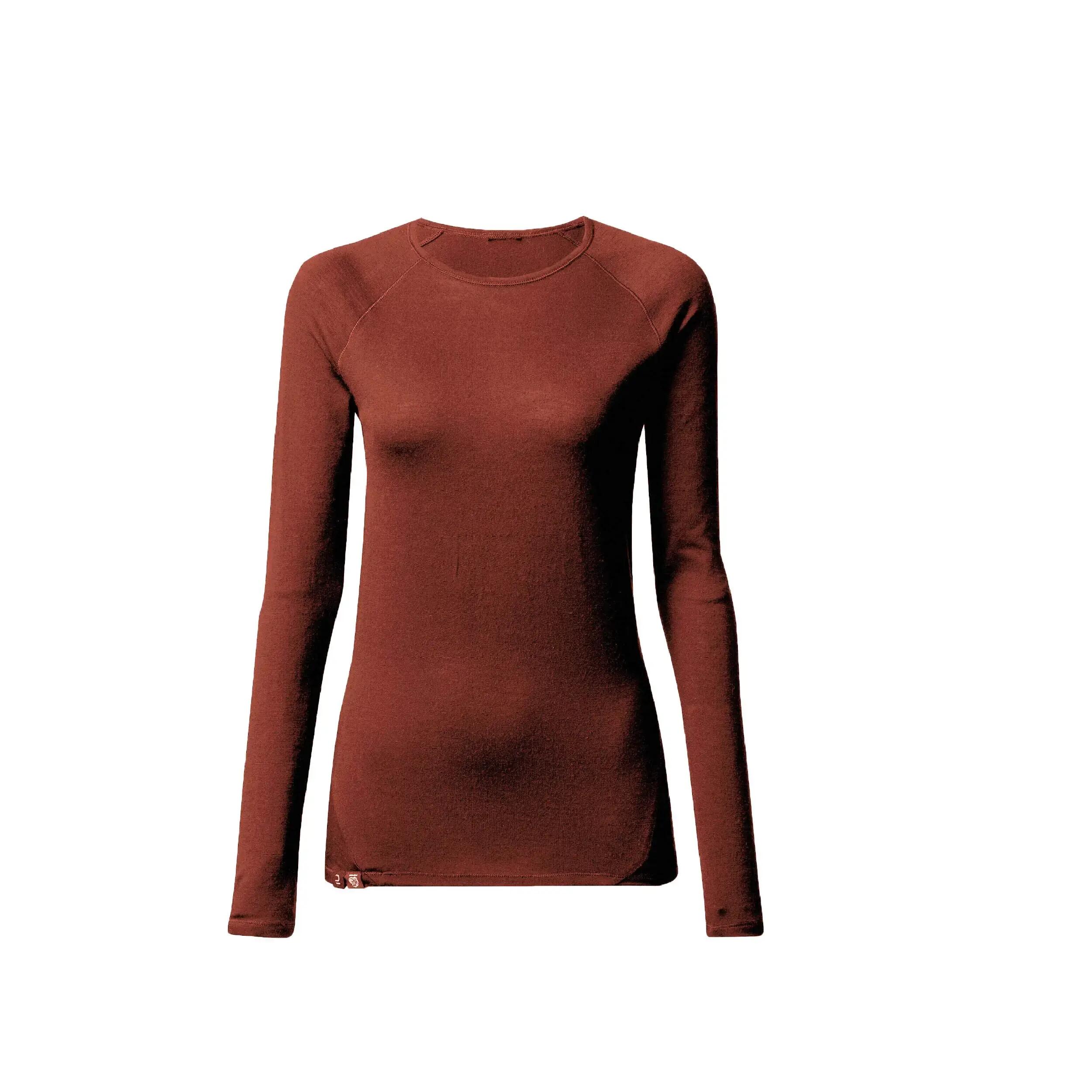 Camiseta manga larga 100% lana merina mujer, Merino 100% marrón  8/8