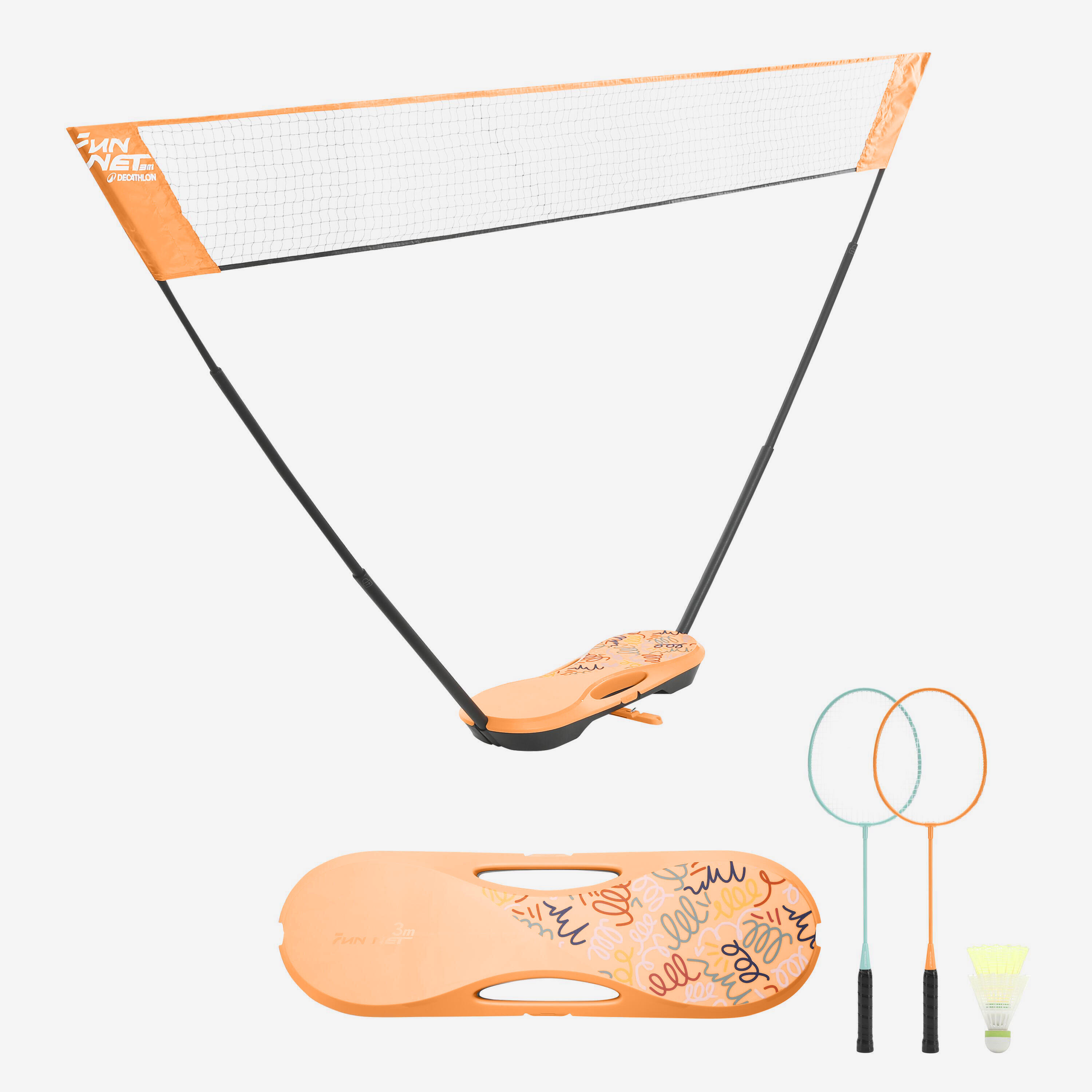 Badminton Set - 2-Racket 2-Shuttle & Net Orange - PERFLY
