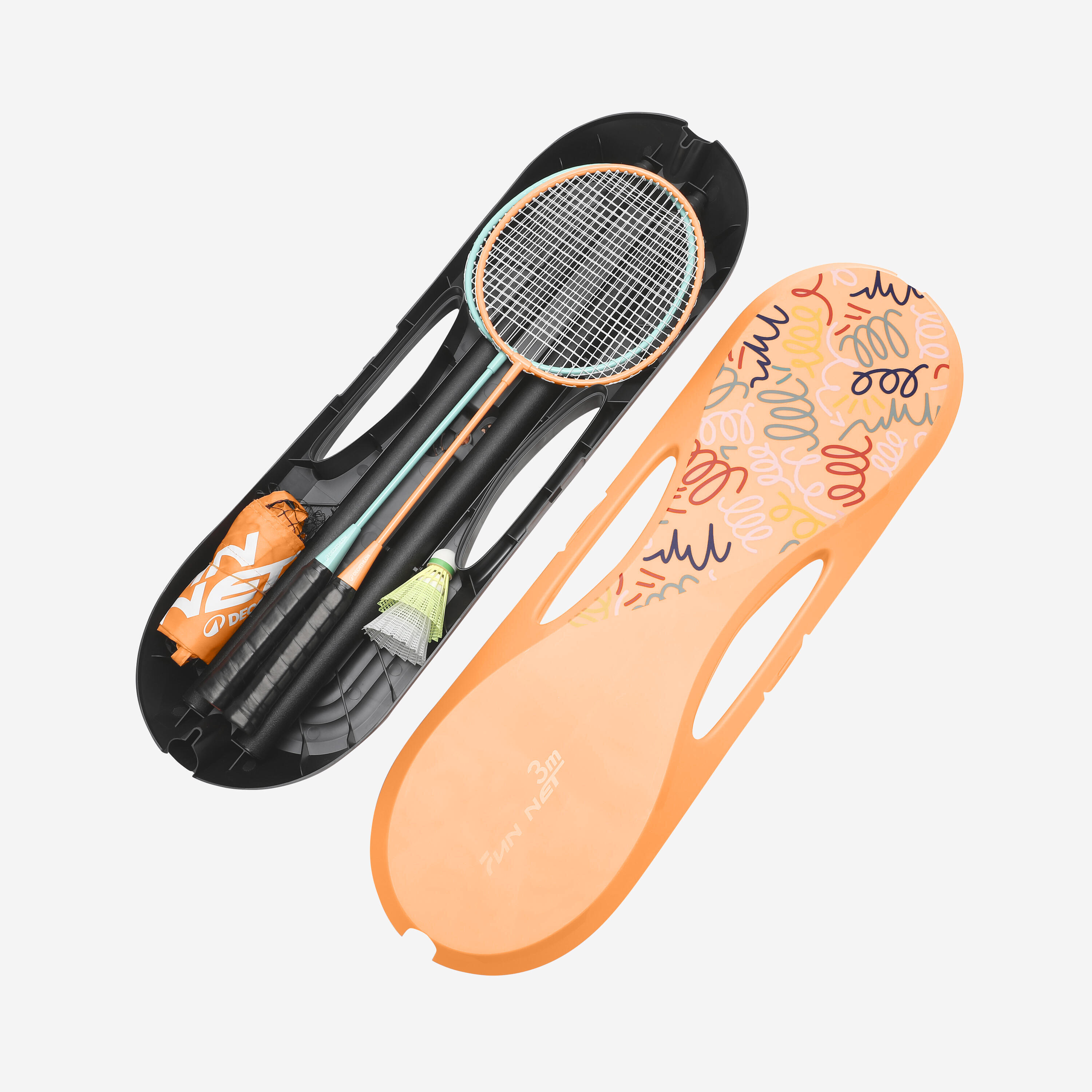 Badminton Set - 2-Racket 2-Shuttle & Net Orange - PERFLY
