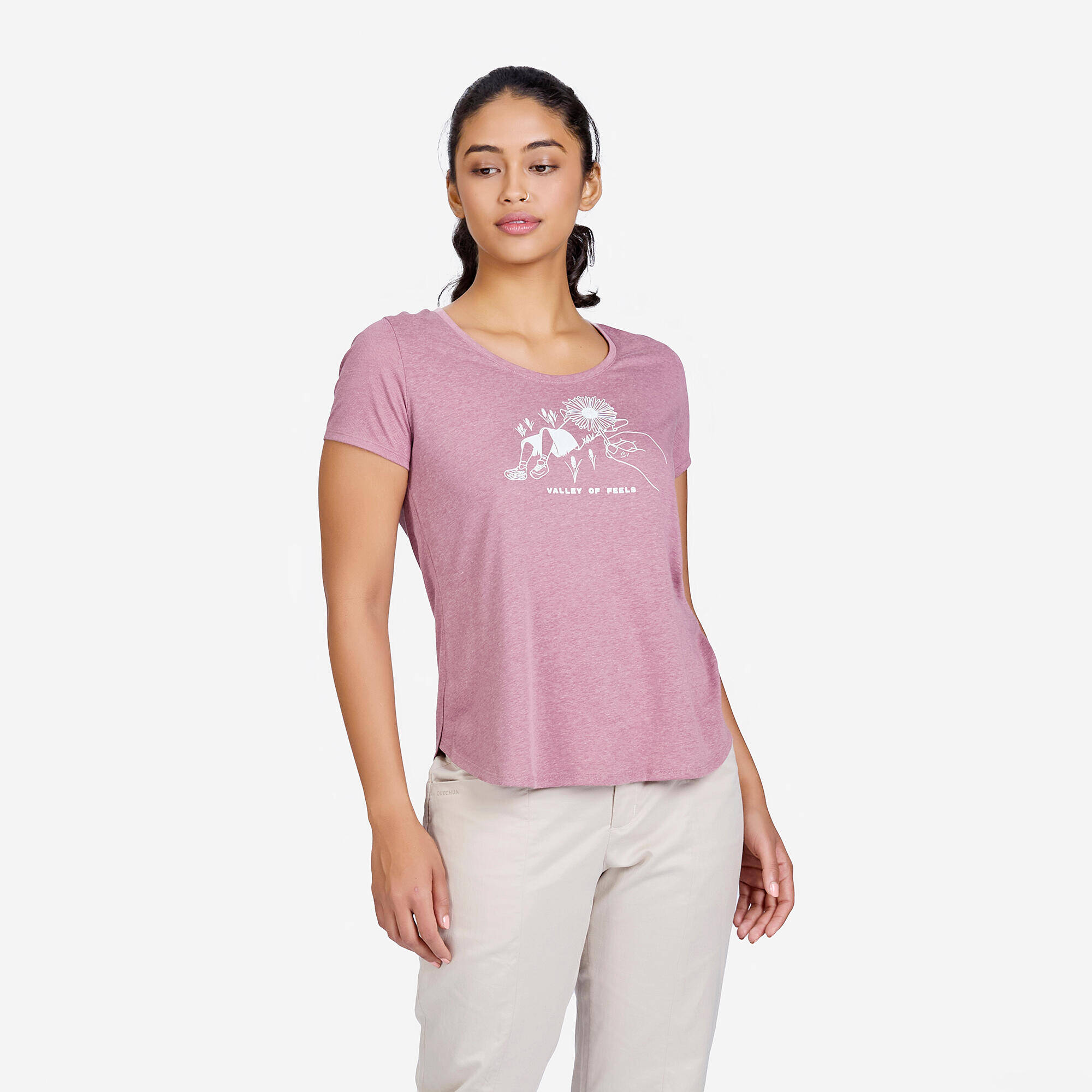 Women Hiking Breathable T-shirt - NH500 Pink