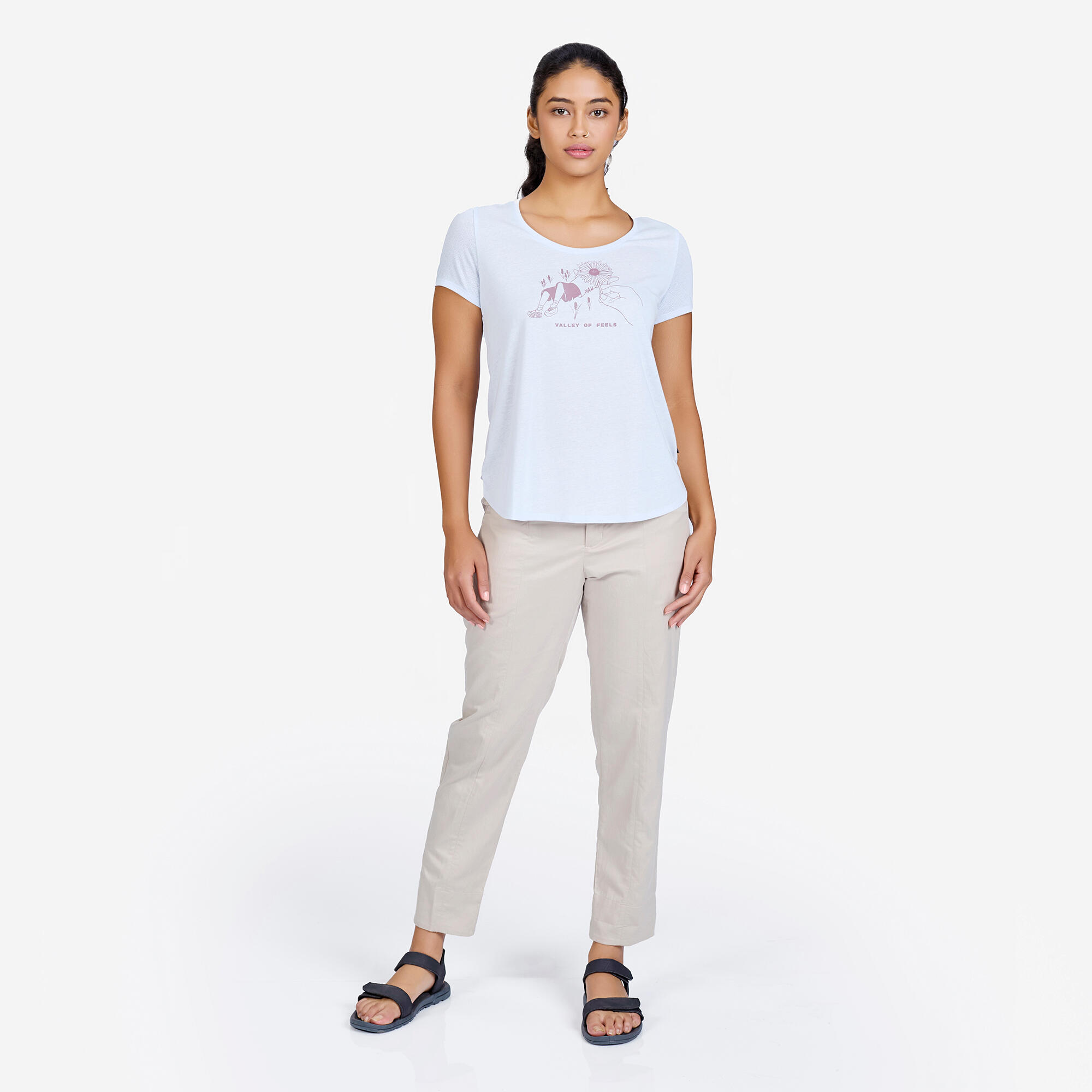 Women Hiking Breathable T-shirt - NH500 Blue