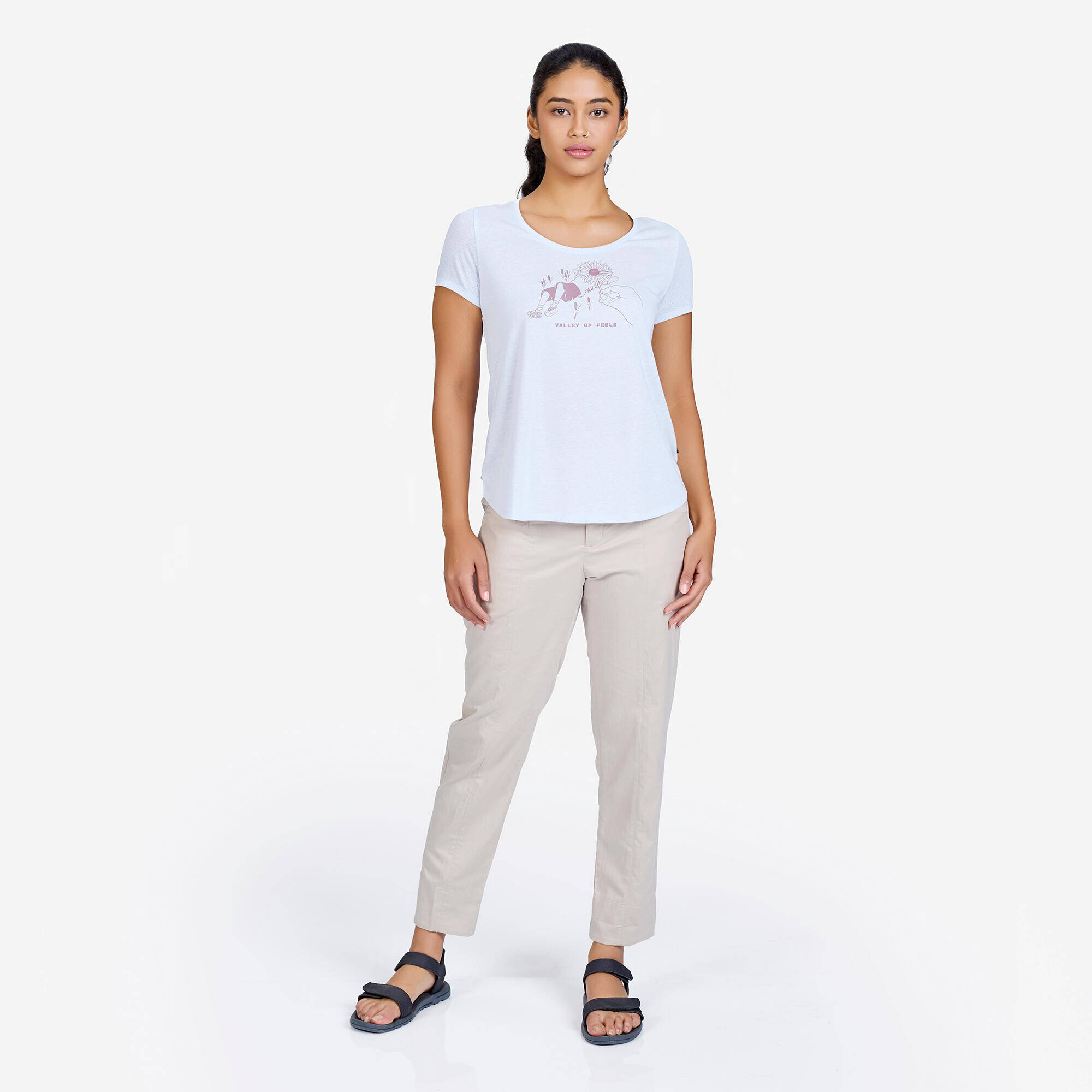 Women Hiking Breathable T-shirt - NH500 Blue -  3
