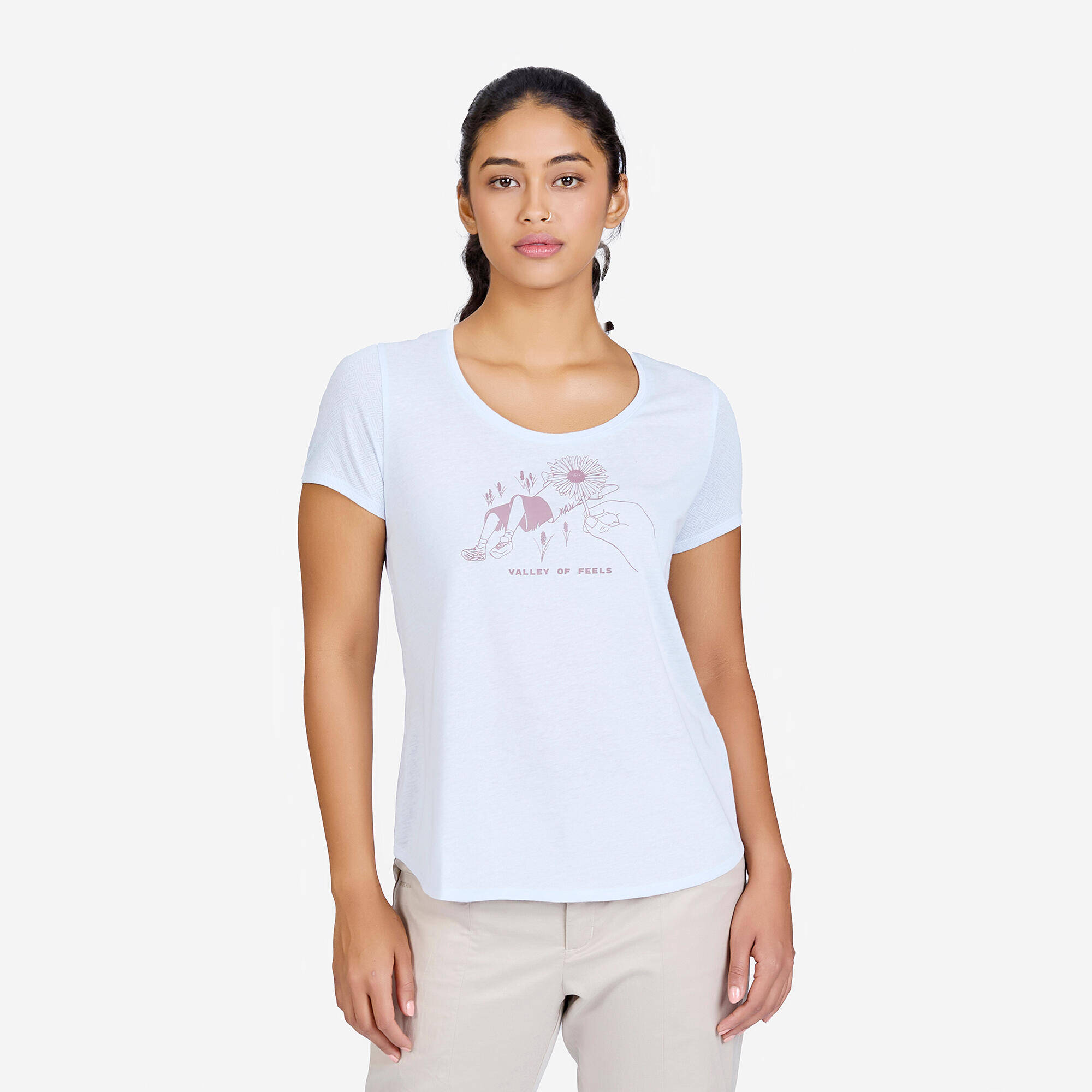 Women Hiking Breathable T-shirt - NH500 Blue -  1
