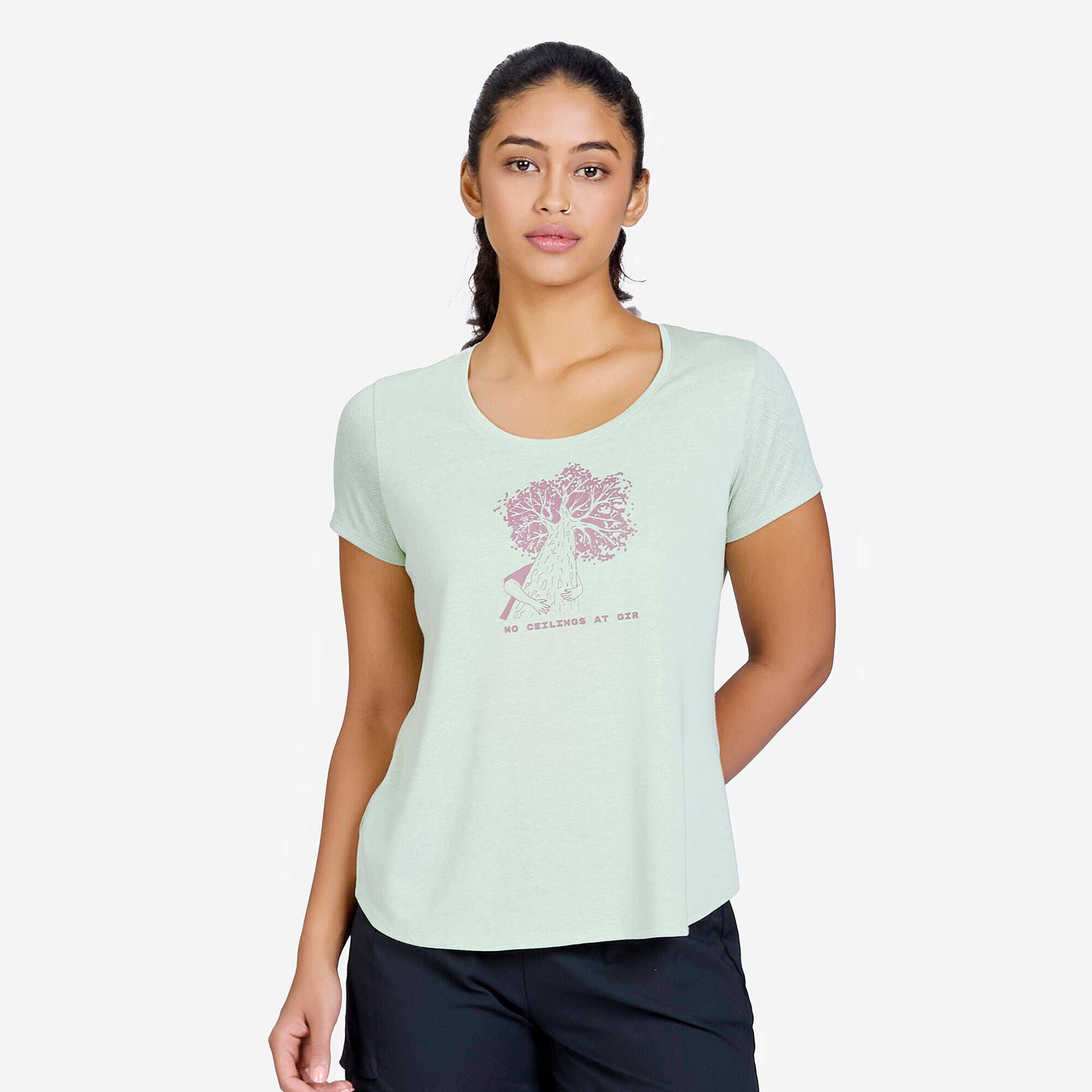 Women Hiking Breathable T-shirt - NH500 Green
