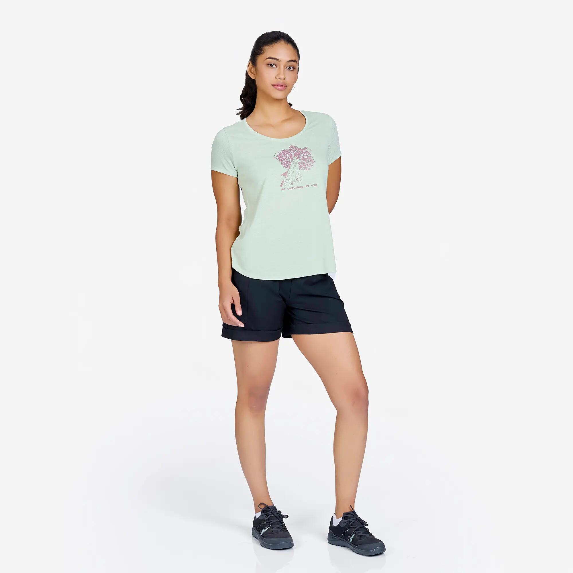 Women Hiking Breathable T-shirt - NH500 Green -  3
