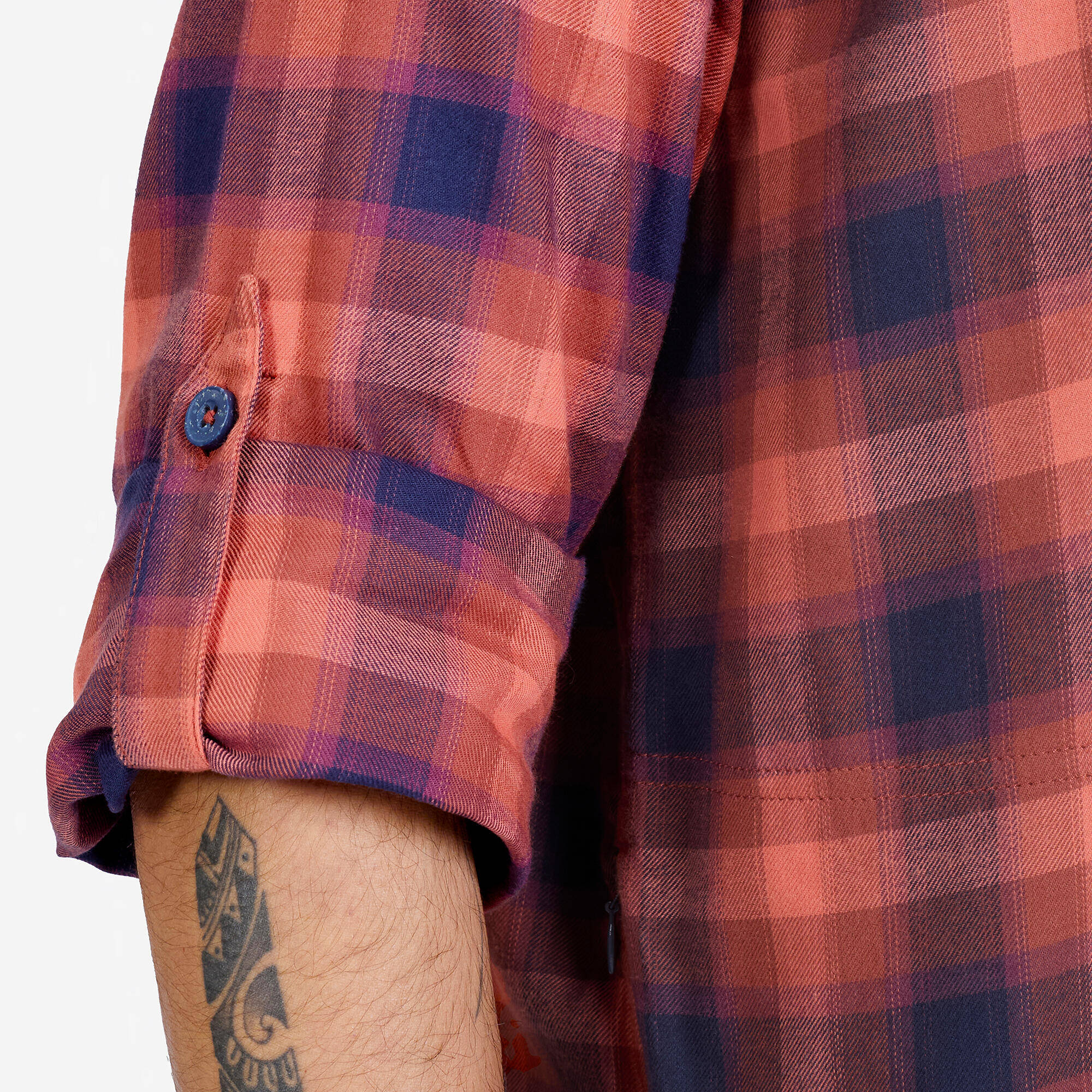 Men Checked Full Sleeve Light Flannel Shirt Grey - Travel 500 -  5