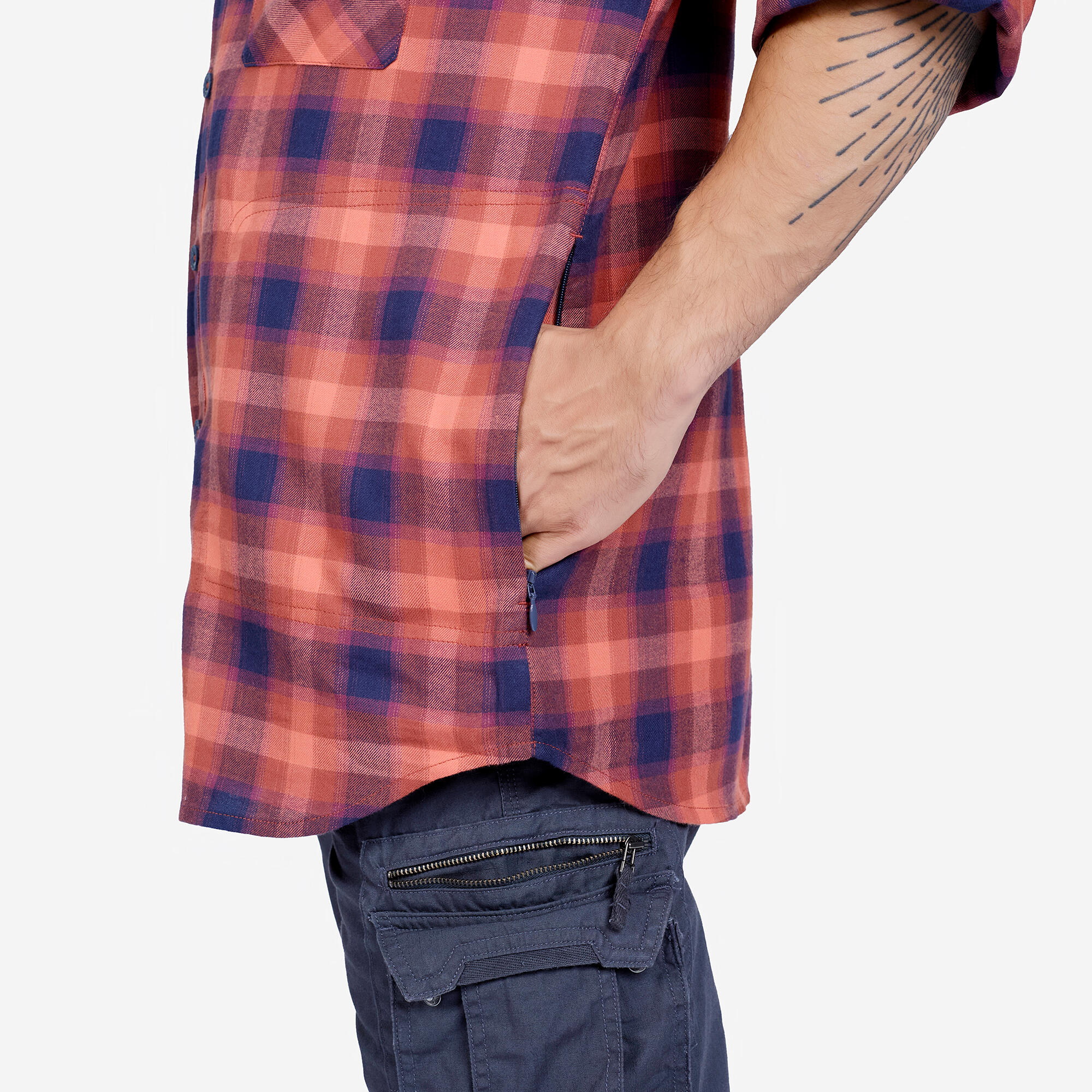 Men Checked Full Sleeve Light Flannel Shirt Grey - Travel 500