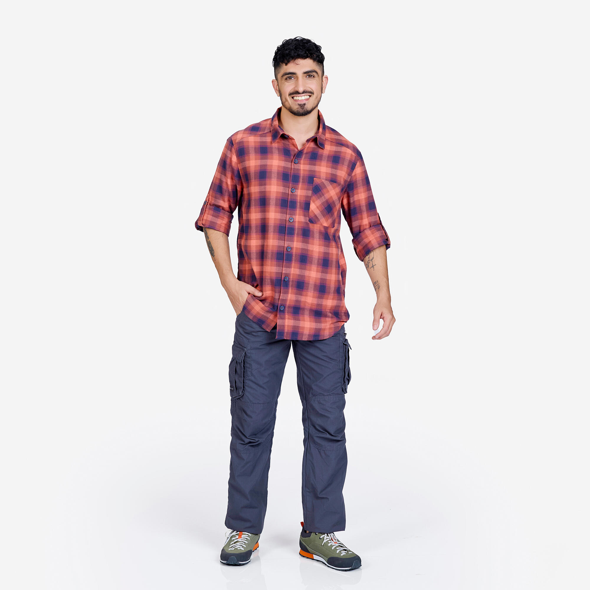 Men Checked Full Sleeve Light Flannel Shirt Grey - Travel 500