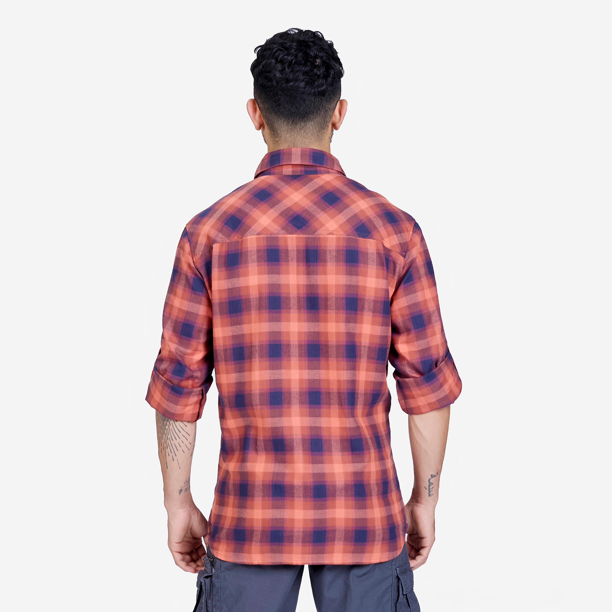 Men Checked Full Sleeve Light Flannel Shirt Grey - Travel 500