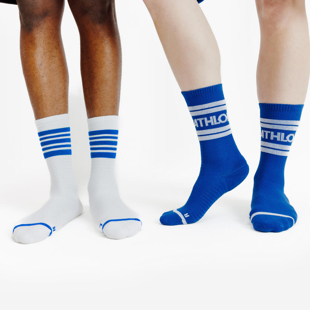 Mid-calf socks, black and white, pack of 2