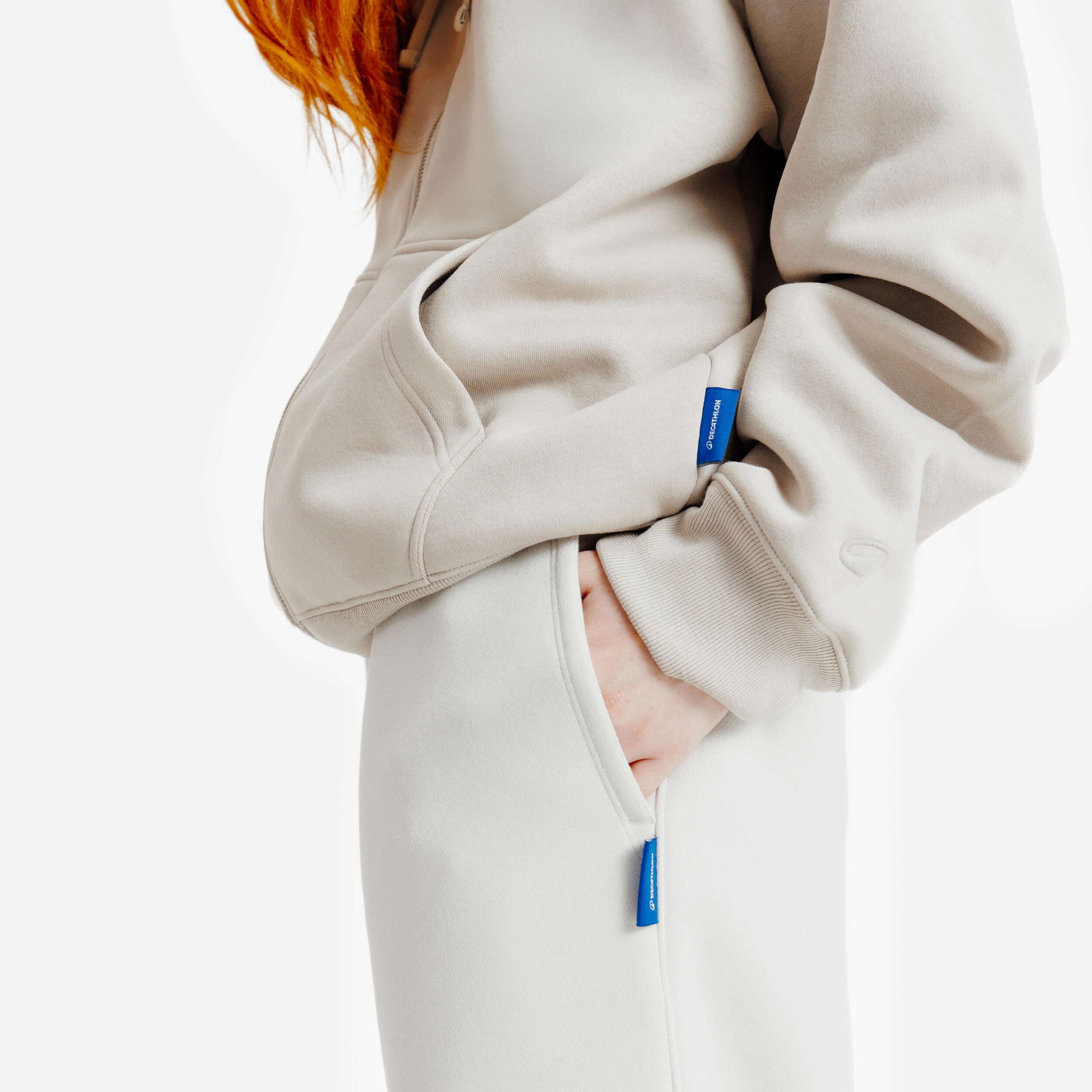 DECATHLON Mikina na zips unisex béžová L · záber 6