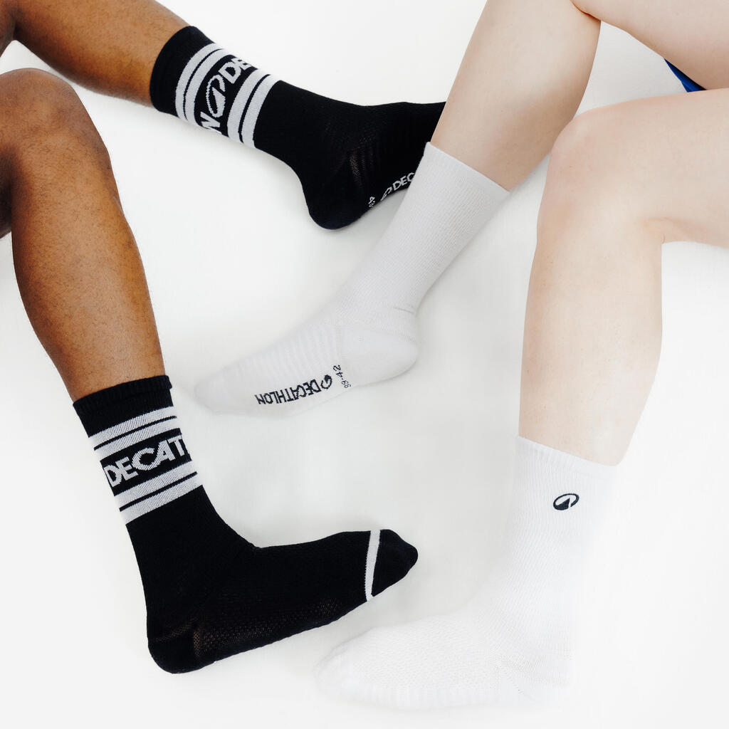 Mid-calf socks, black and white, pack of 2
