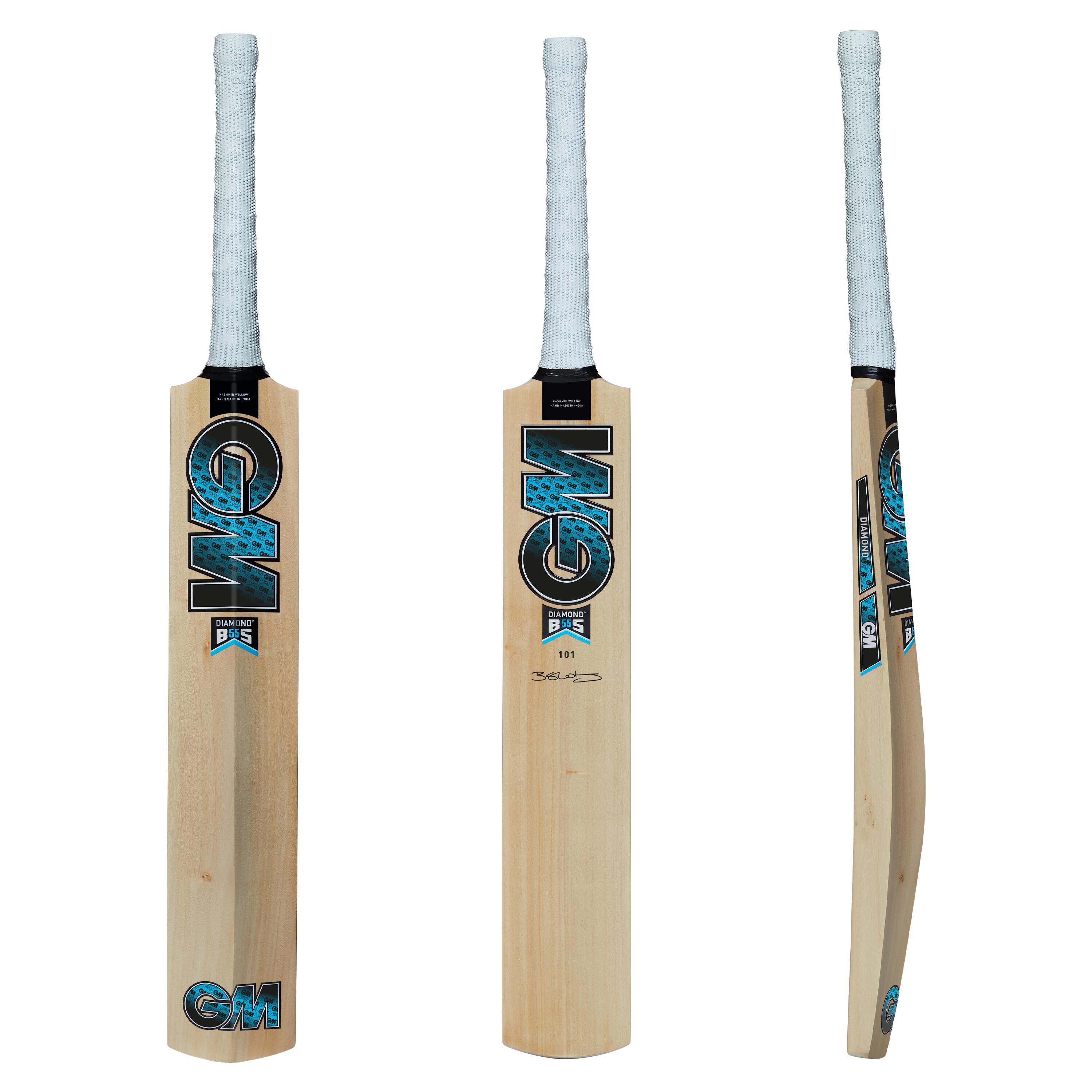 GM Diamond 101 Cricket Bat Adult White and Blue 2/4