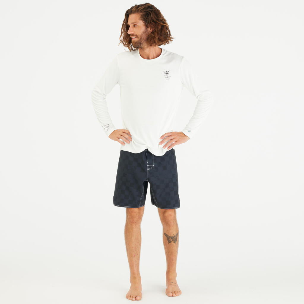 men’s long-sleeved surf t-shirt UPF50+ - white flower
