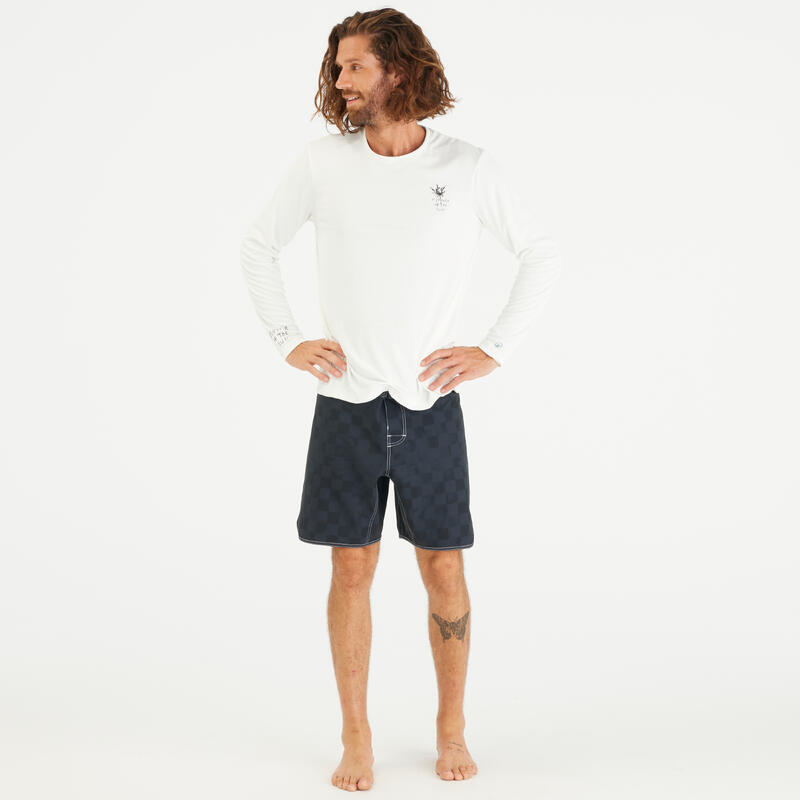 UV-Shirt langarm Surfen Herren UV-Schutz 50+ Flower weiss