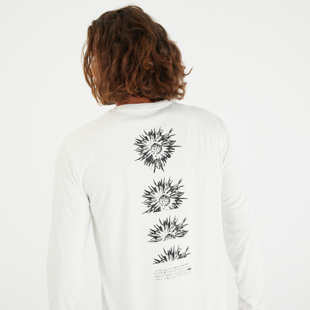 men’s long-sleeved surf t-shirt UPF50+ - white flower