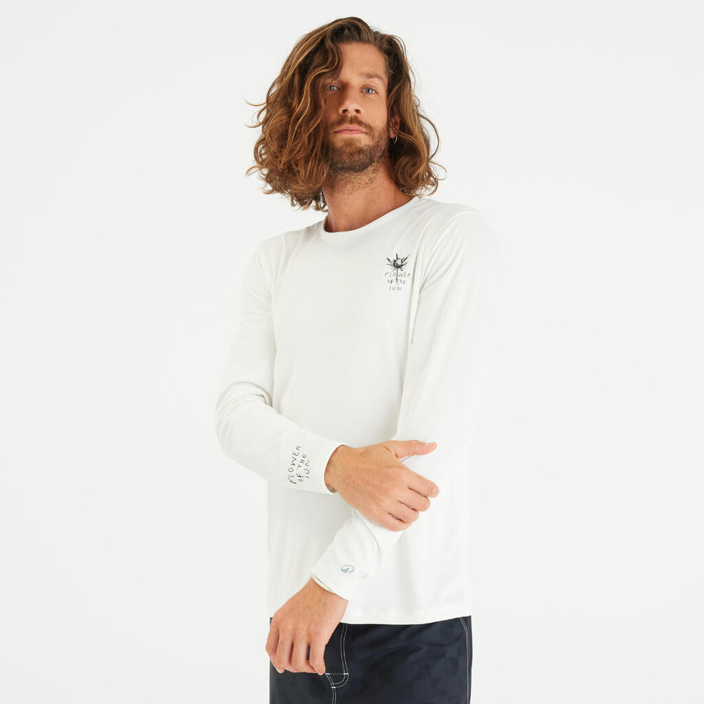 men’s long-sleeved surf t-shirt UPF50+ - white flower