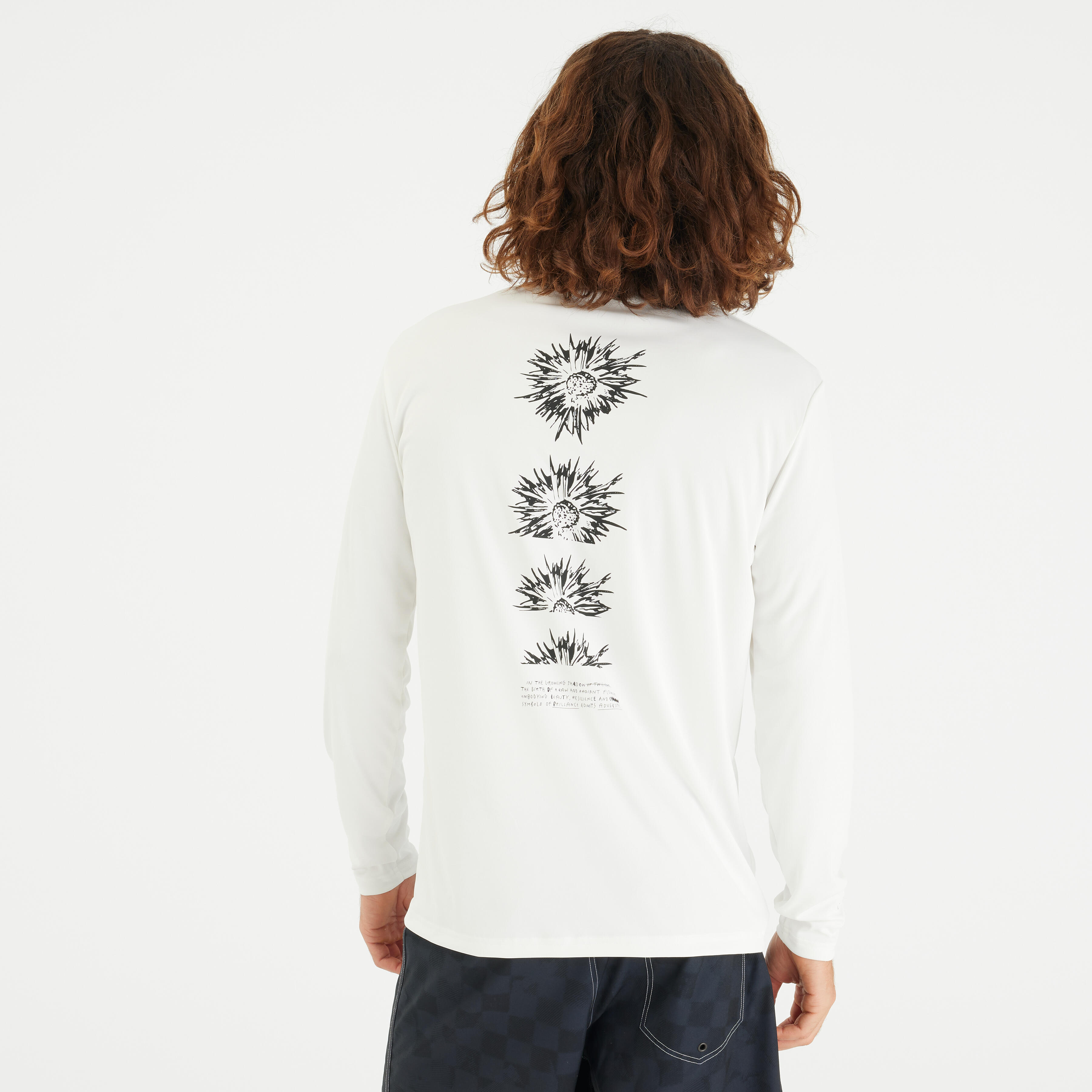 men’s long-sleeved surf t-shirt UPF50+ - white flower
