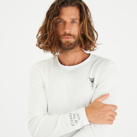 Футболка сонцезахисна чоловіча для серфінгу з довгими рукавами UPF50+ біла