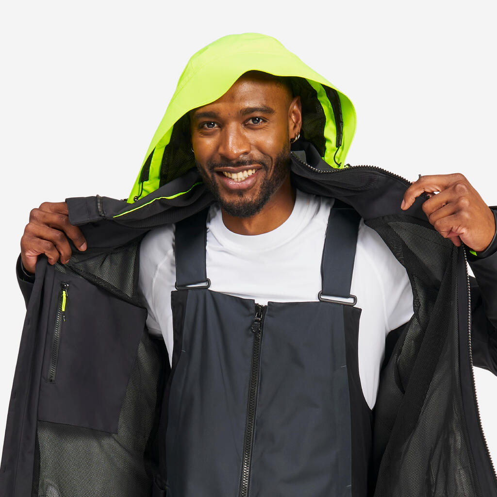 Men's Waterproof and Windproof Quarter Jacket 500 - black / neon yellow